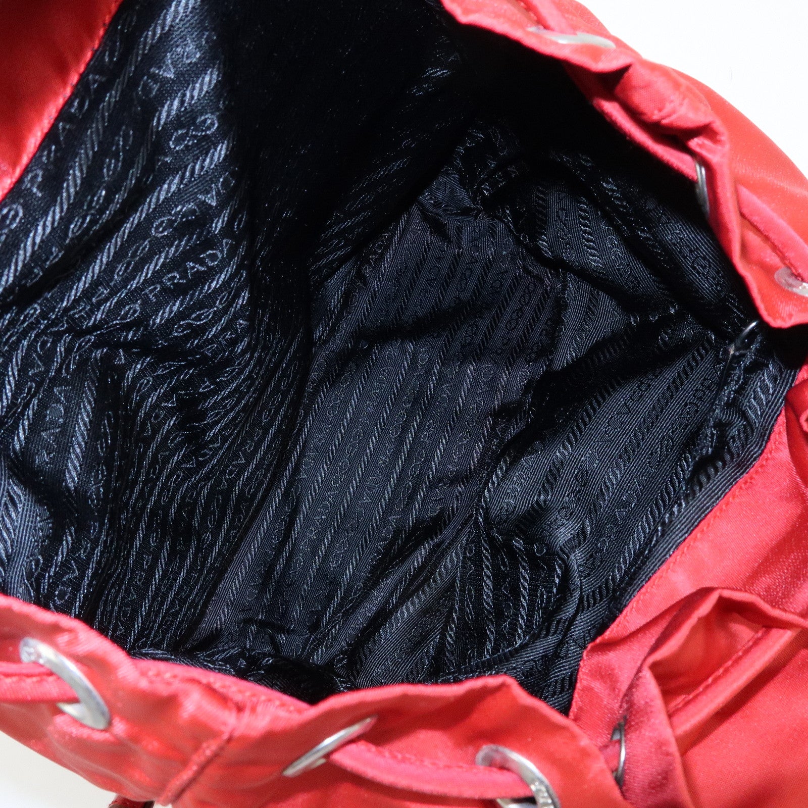 PRADA Triangle Logo Nylon Leather Backpack Rucksuck Red