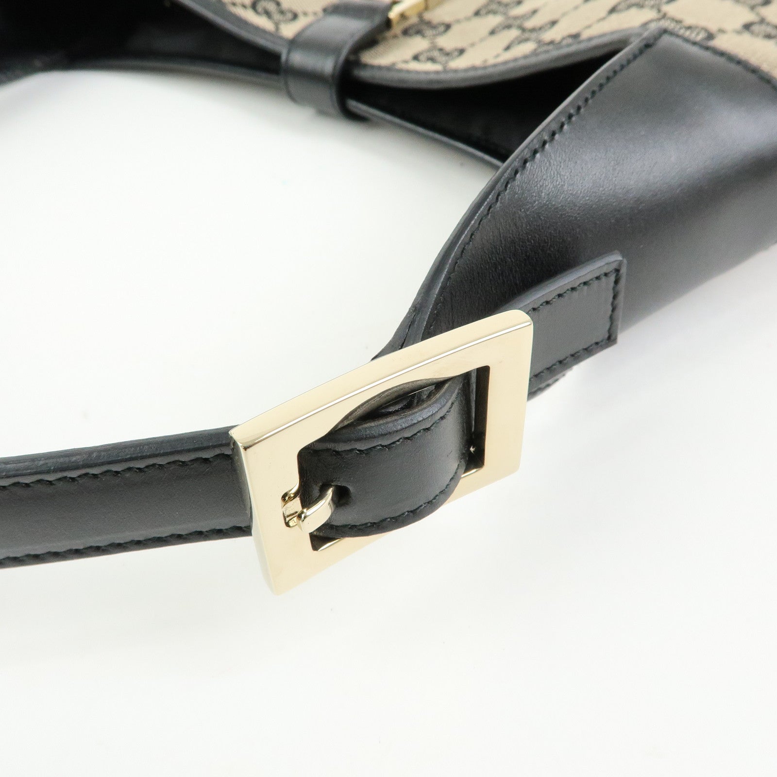 GUCCI Jackie GG Canvas Leather Shoulder Bag Beige Black 0013306