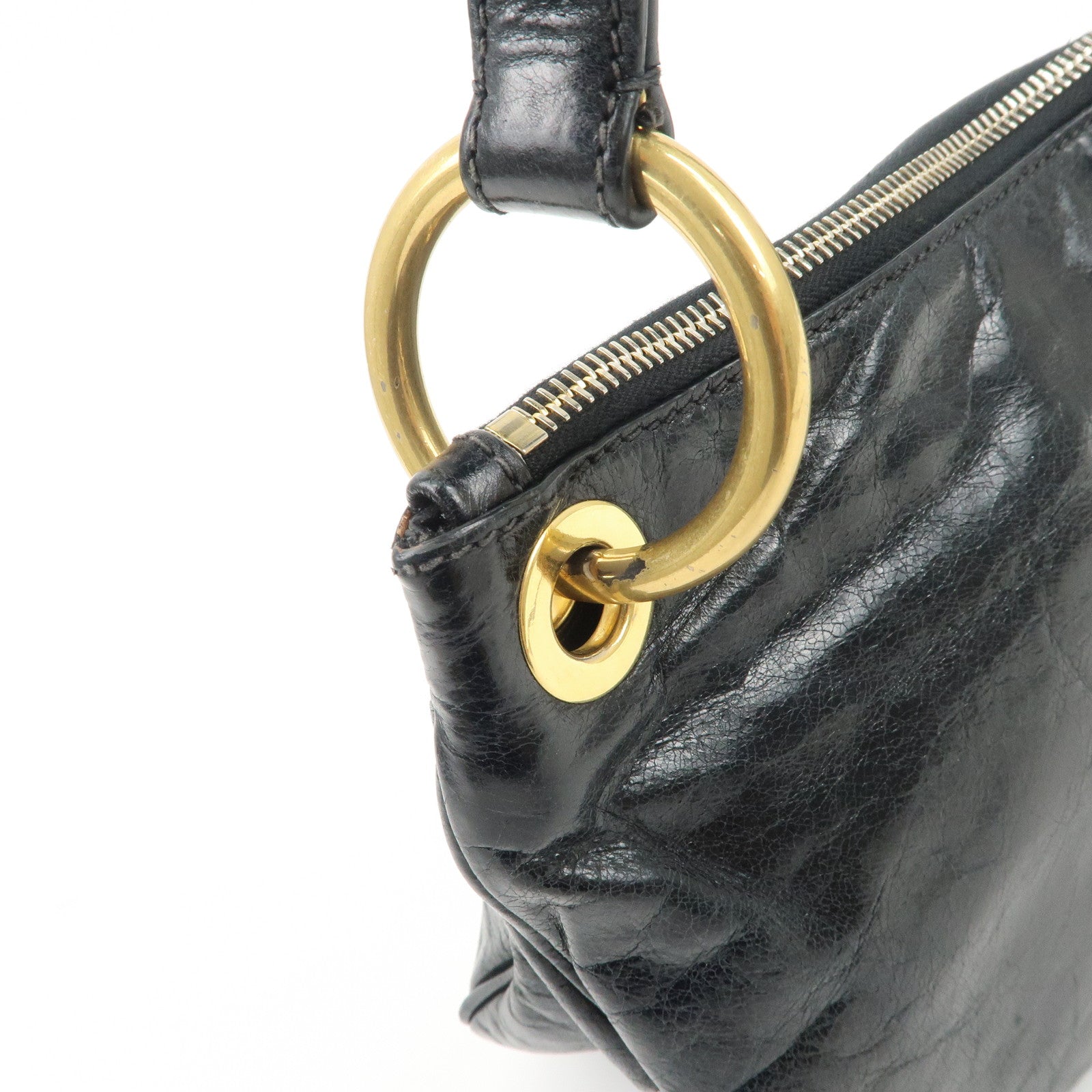 PRADA Logo Leather Shoulder Bag Hand Bag Gold Hardware Black Used