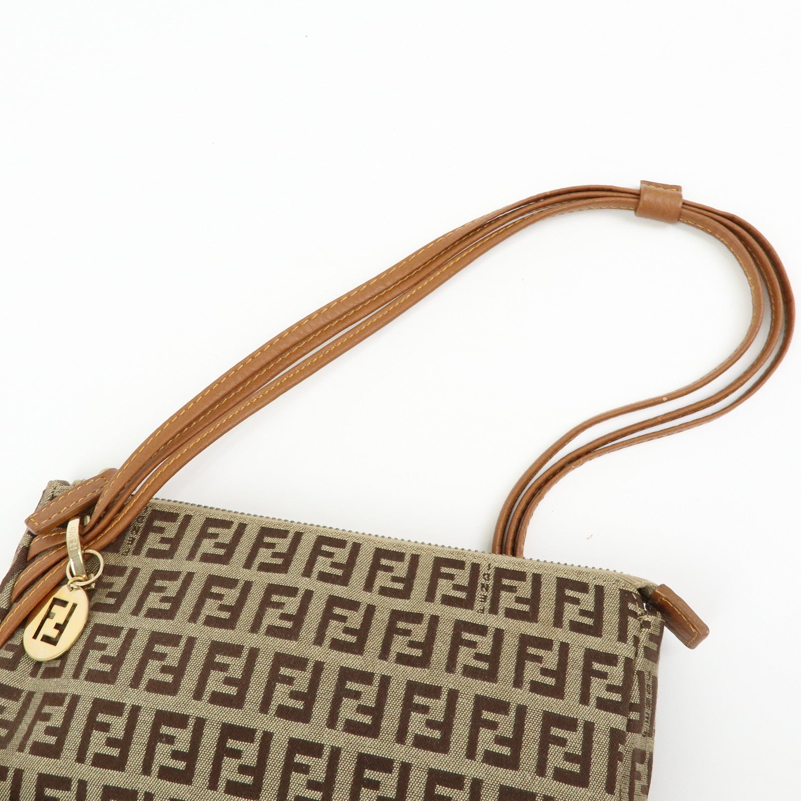FENDI Zucchino Canvas Leather Hand Bag Accessory Pouch Beige 8BR513