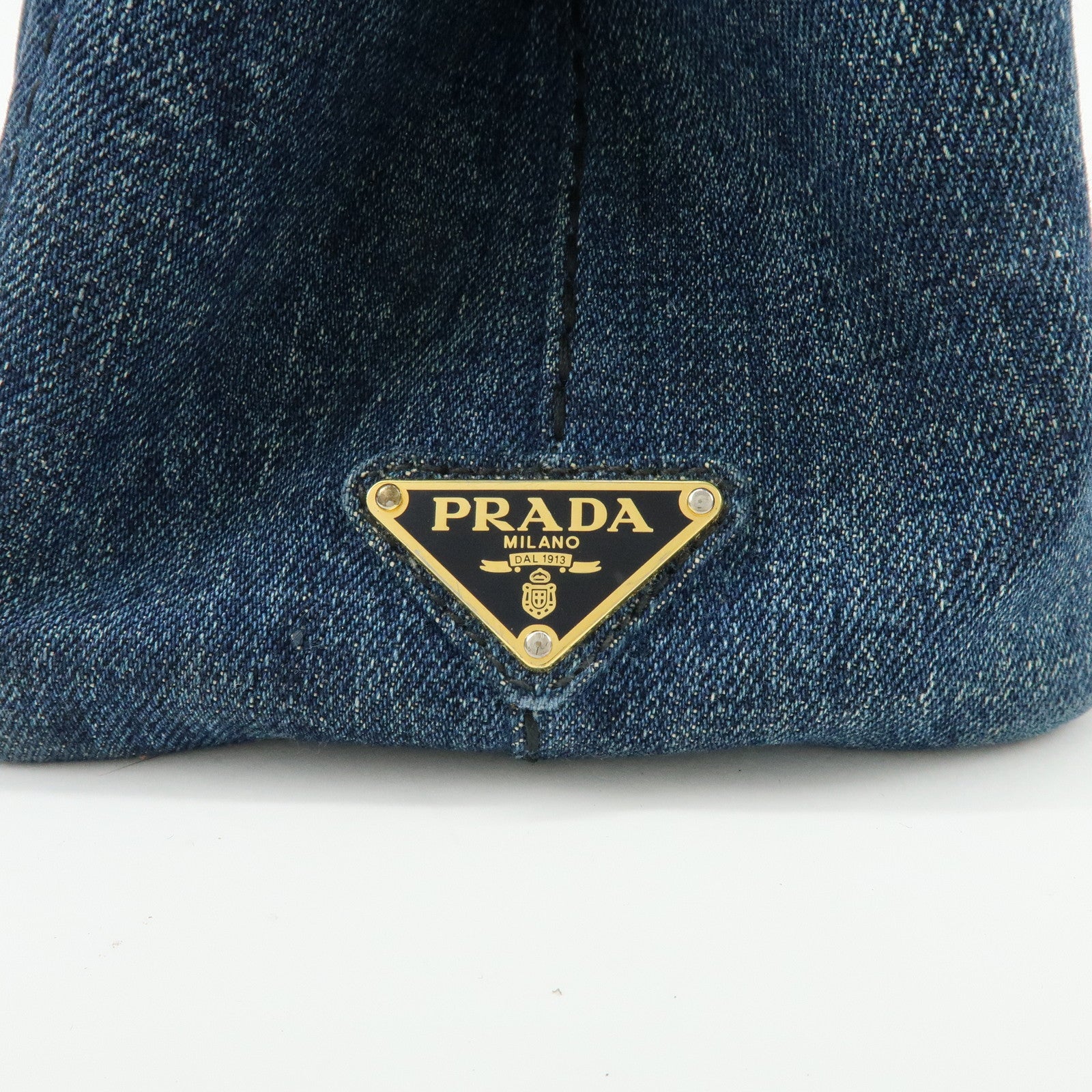 PRADA Canapa Mini Triangle Logo Denim 2Way Bag Hand Bag Blue B2439G