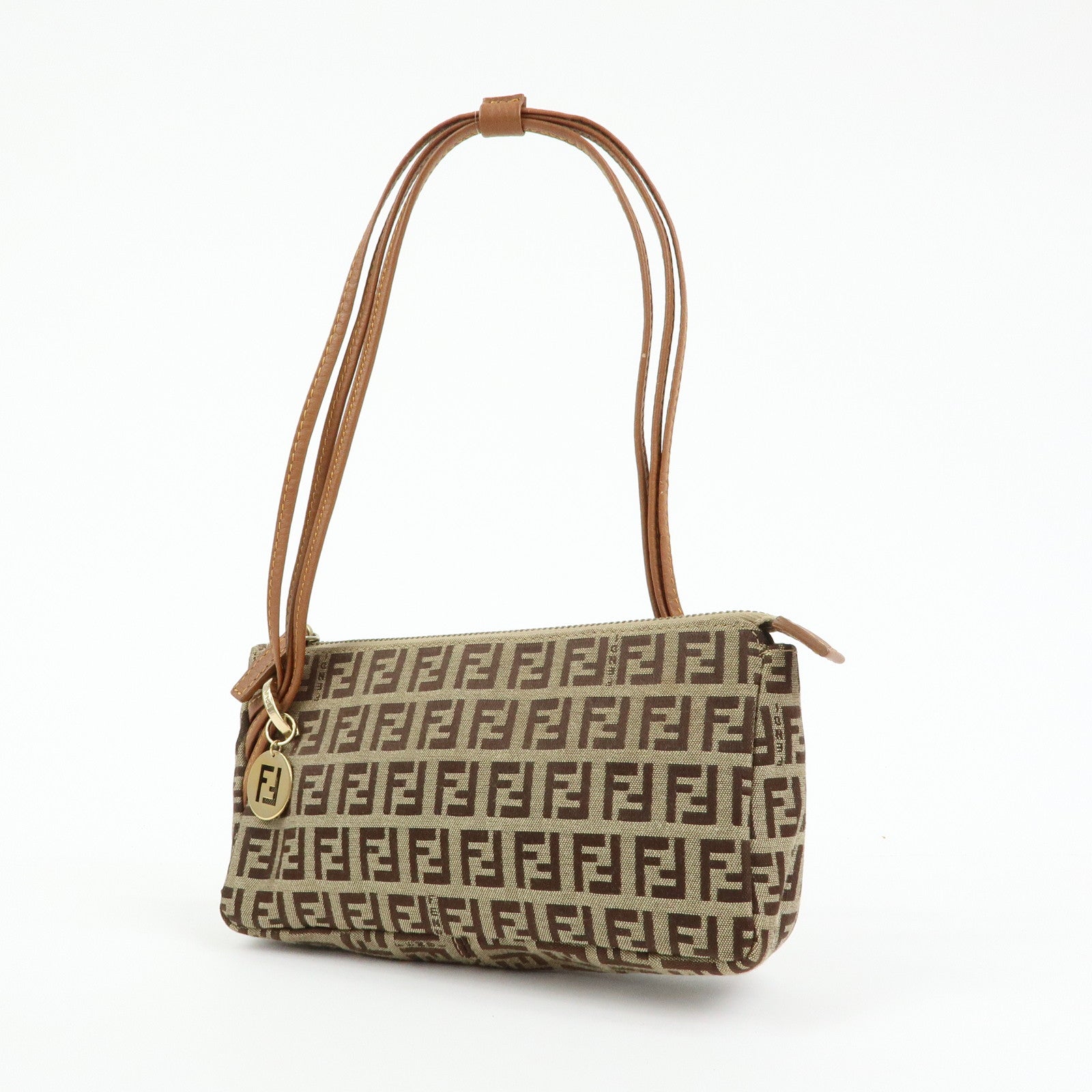 FENDI Zucchino Canvas Leather Hand Bag Accessory Pouch Beige 8BR513