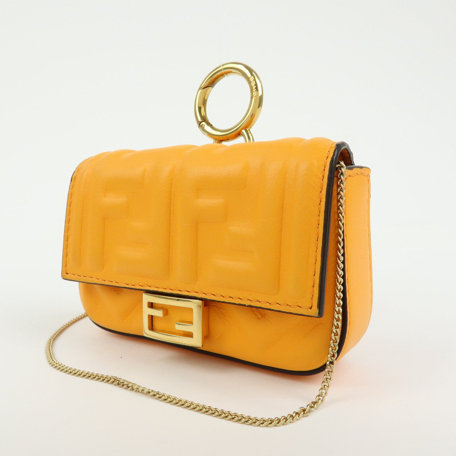 FENDI Nappa Leather Nano Baguette Charm Shoulder Bag Orange 7AR844