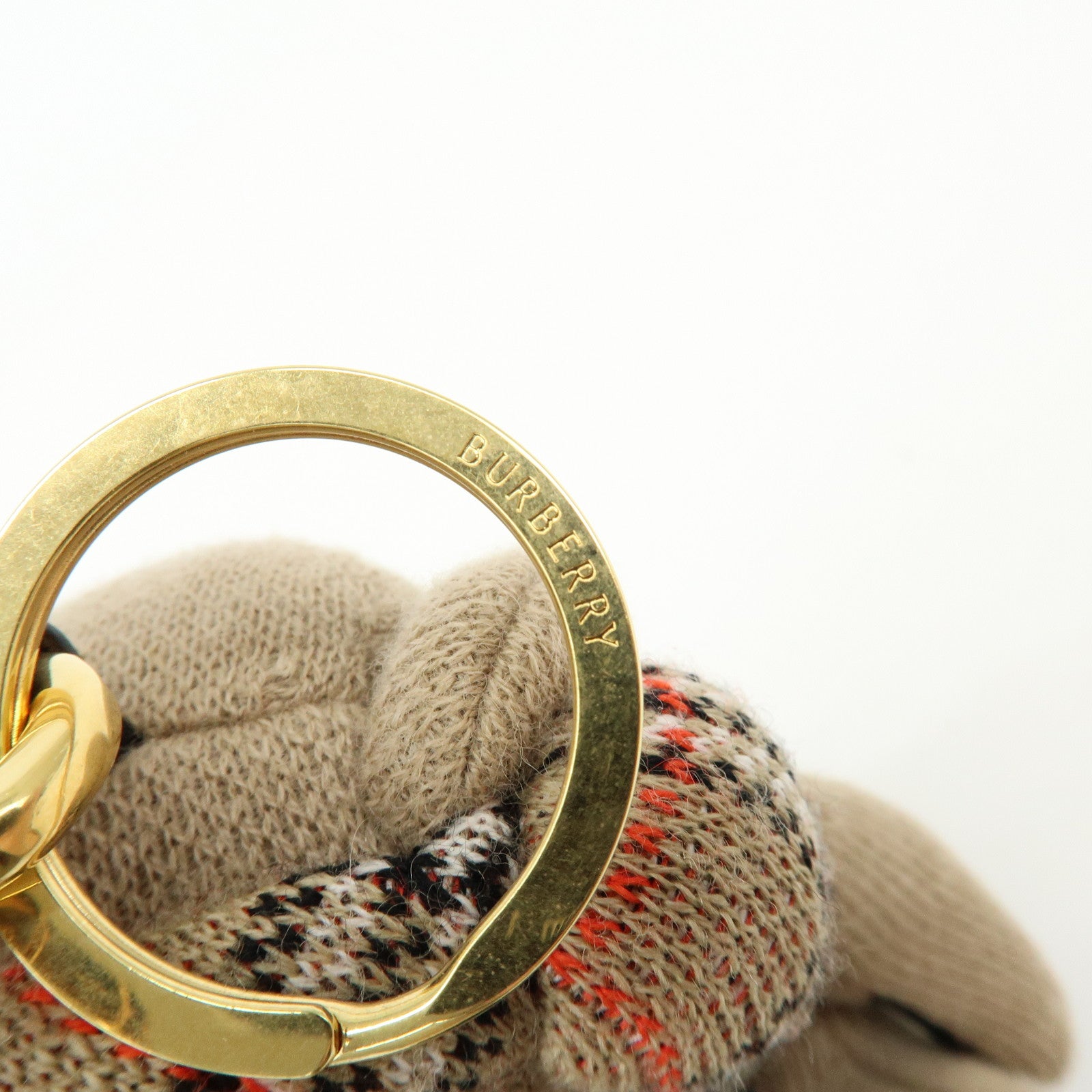 BURBERRY Nova Plaid Wool Cashmere Leather Bag Charm Brown