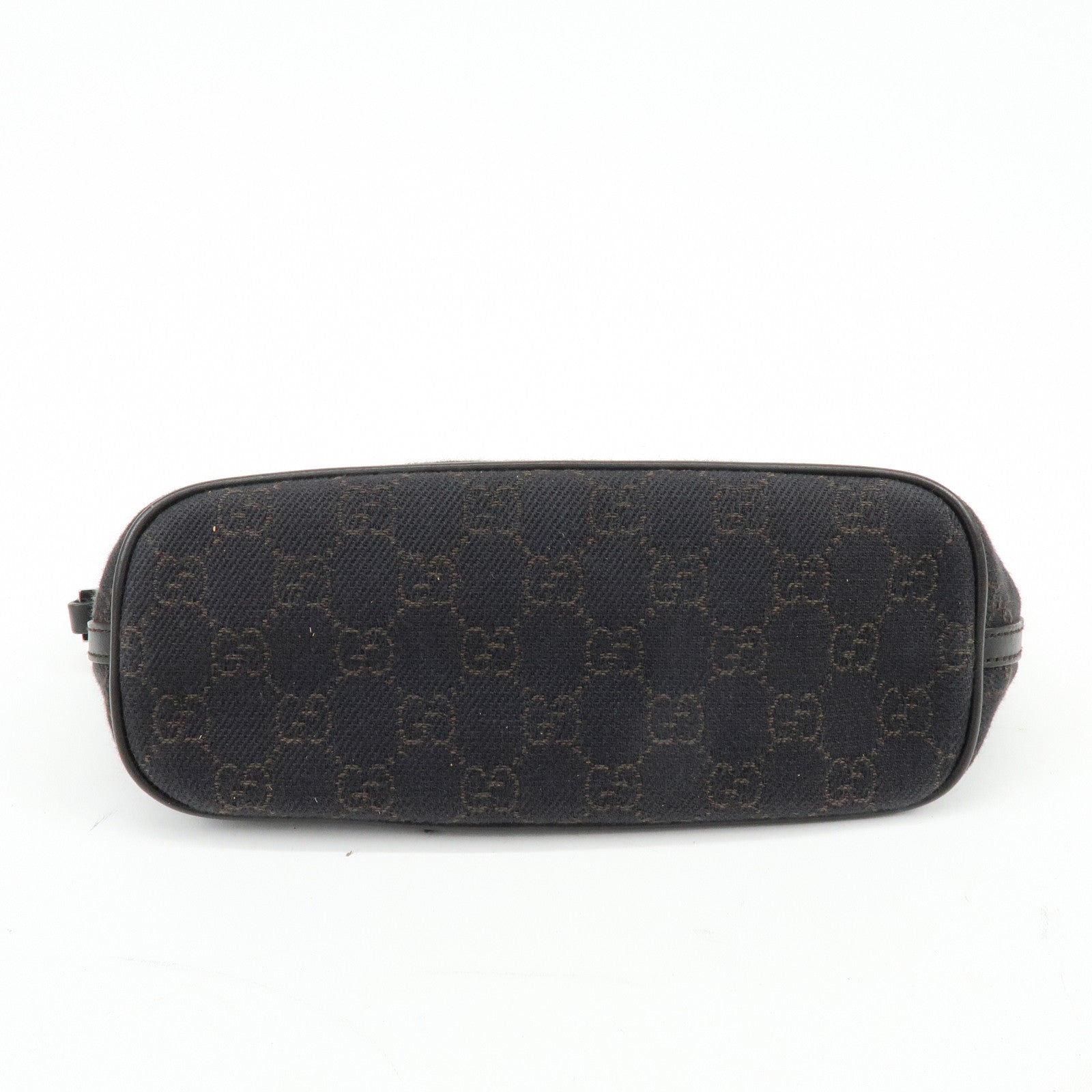 GUCCI Boat Bag GG Canvas Hand Bag Accessory Pouch Dark Brown 07198