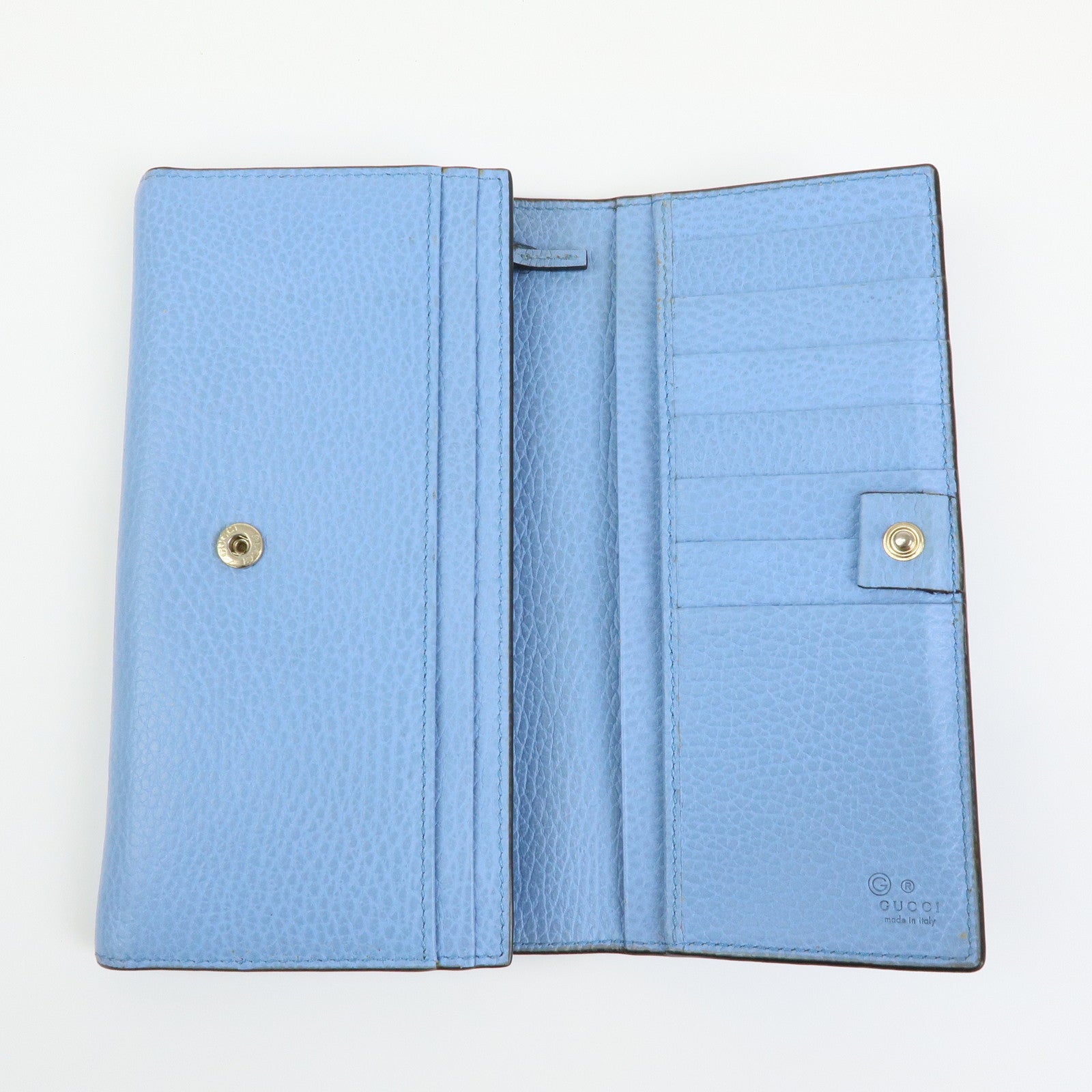 GUCCI Interlocking G Leather Flap Bi-fold Long Wallet Light Blue 449279