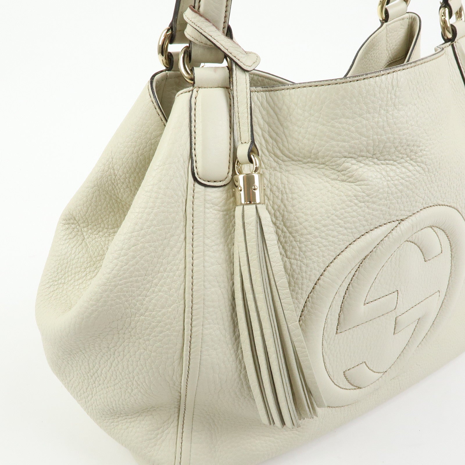 GUCCI SOHO Interlocking G Calf Leather Tote Shoulder Bag Ivory 282309