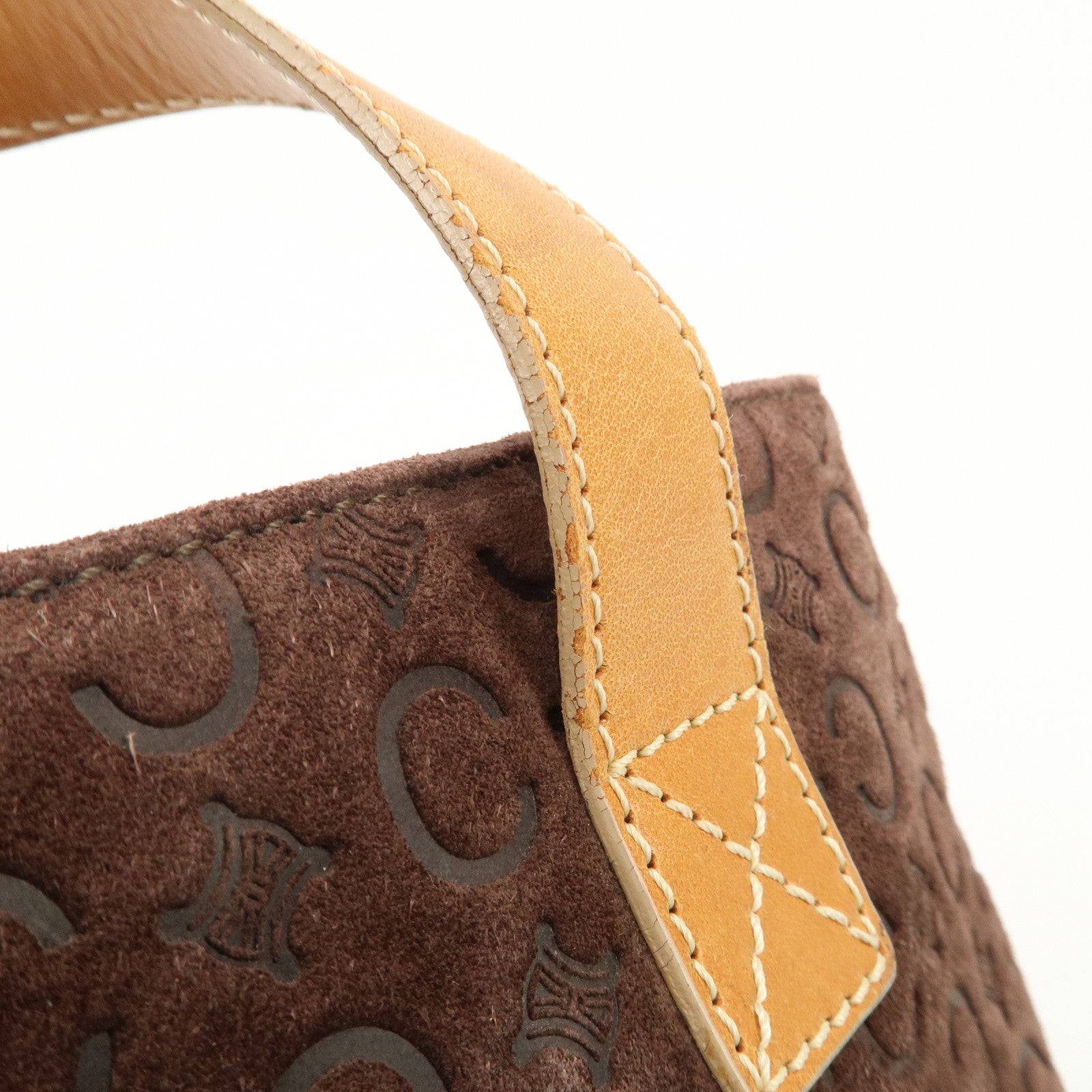 CELINE C Macadam Suede Leather Tote Bag Hand Bag Dark Brown Used