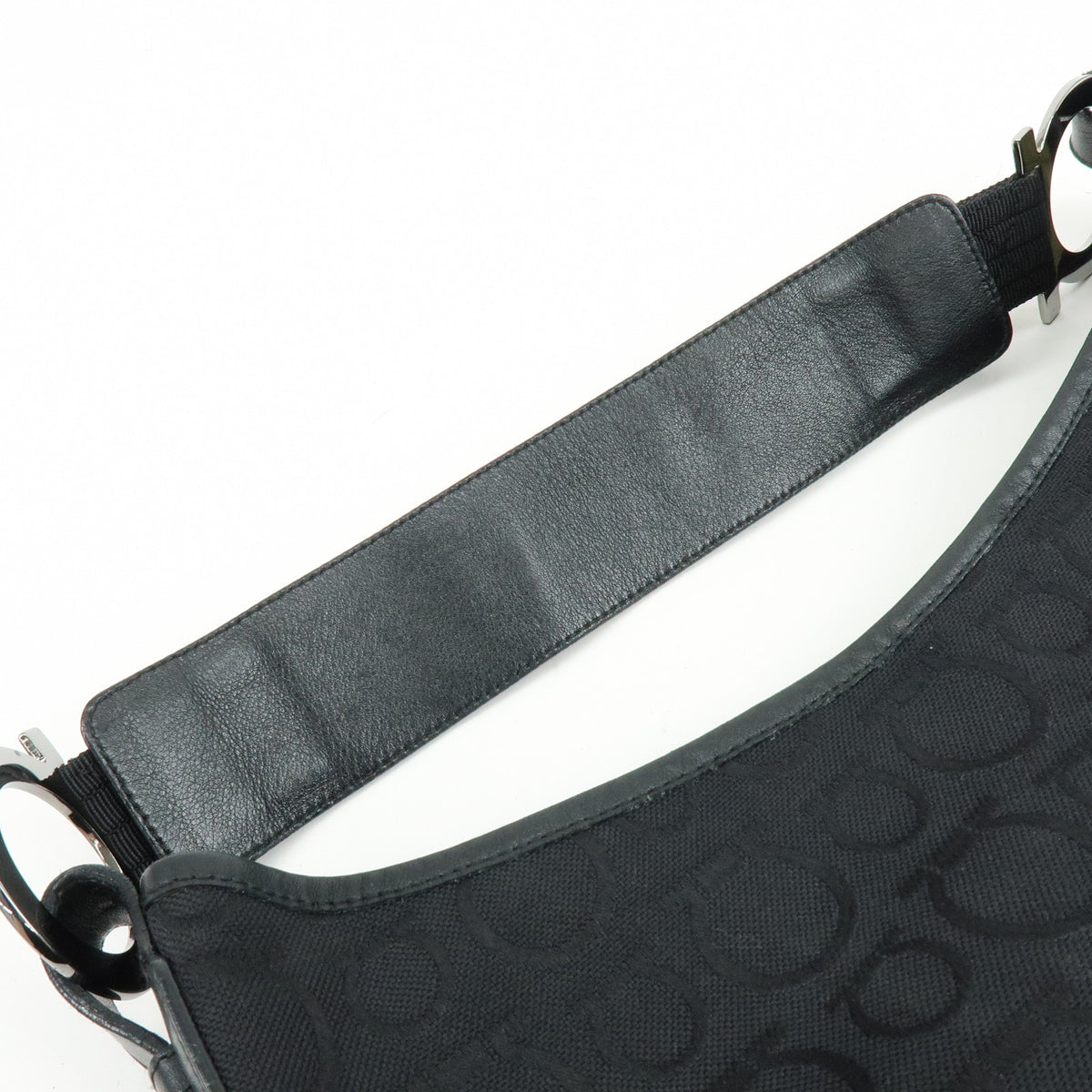 Ferragamo Gancini Canvas Leather Shoulder Bag Hand Bag Black