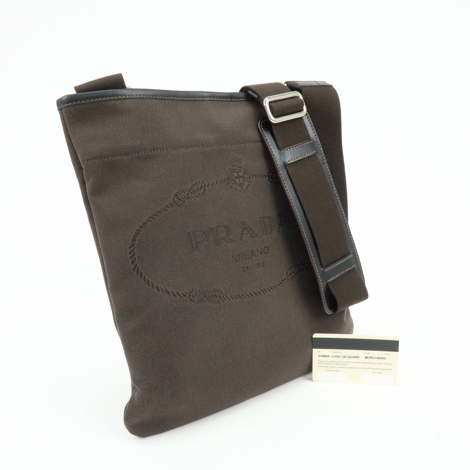 PRADA Logo Jacguard Shoulder Bag Crossbody Bag Dark Brown VA0655