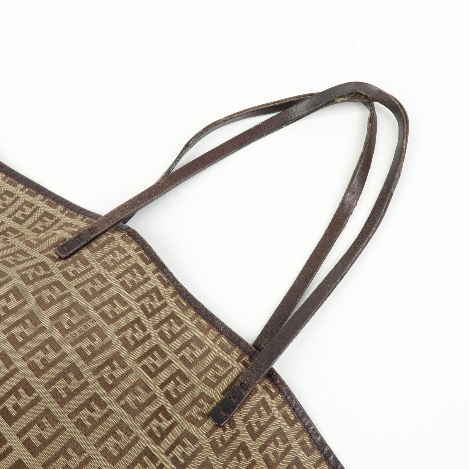 FENDI ZUcchino Canvas Leather Tote Bag Shoulder Bag Brown 8BH005