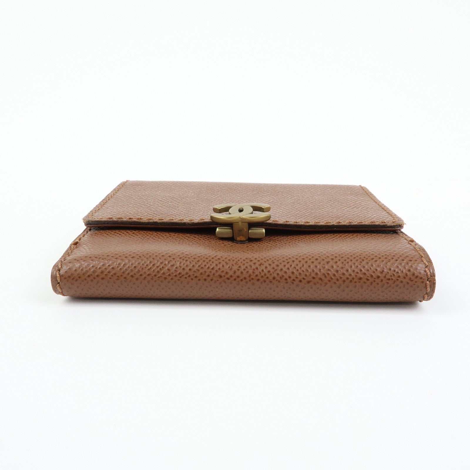 CHANEL COCO Mark Leather Bi-fold Compact Wallet Brown Gold