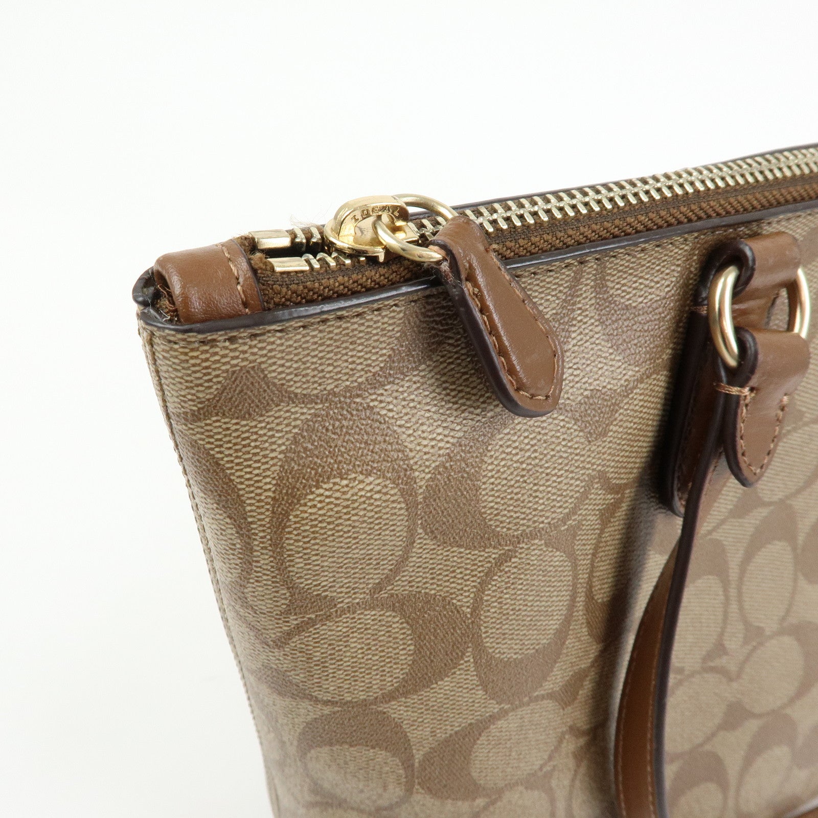 COACH Signature PVC Leather Tote Bag Hand Bag Brown F29208