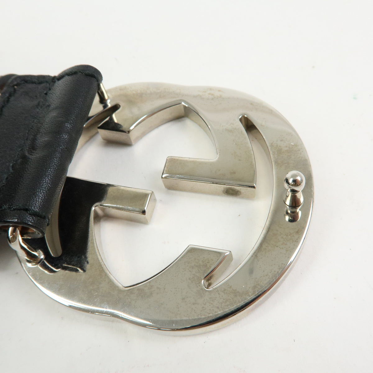GUCCI Interlocking G Guccissima Leather Belt Black Silver 114984