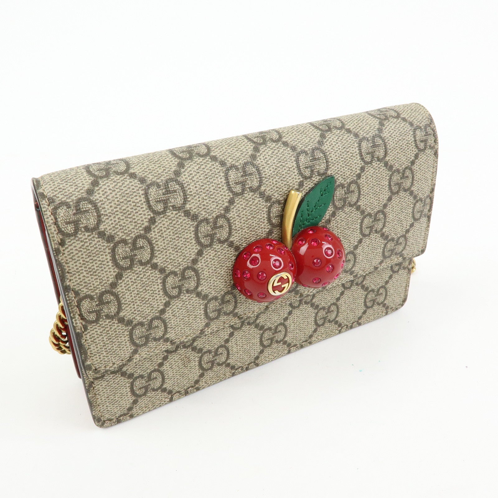 GUCCI Interlocking G GG Supreme Leather Chain Shoulder Bag Beige 481291