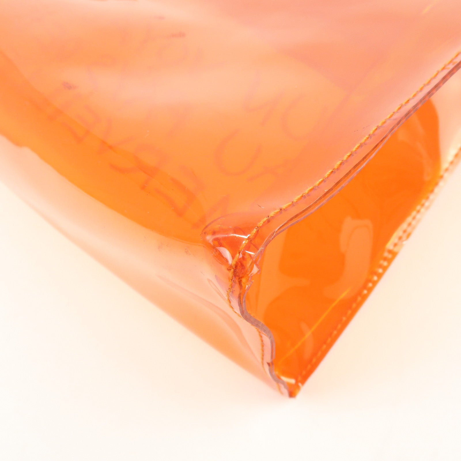 HERMES Kelly Vinyl Hand Bag Clear Orange