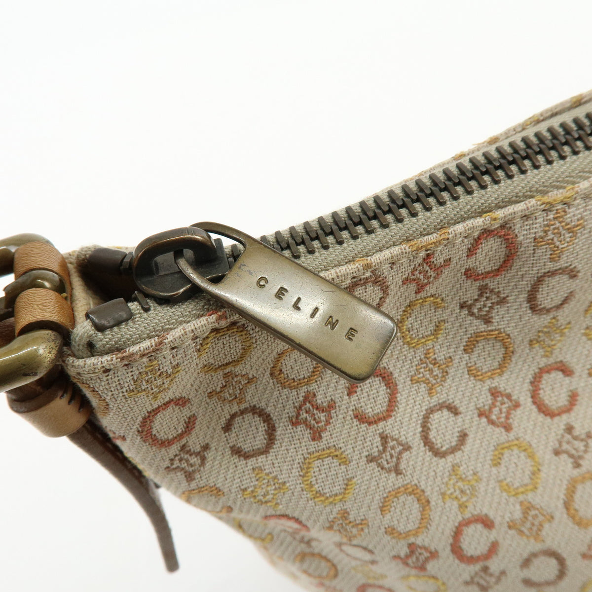 CELINE C Macadam Canvas Leather Shoulder Bag Hand Bag Beige
