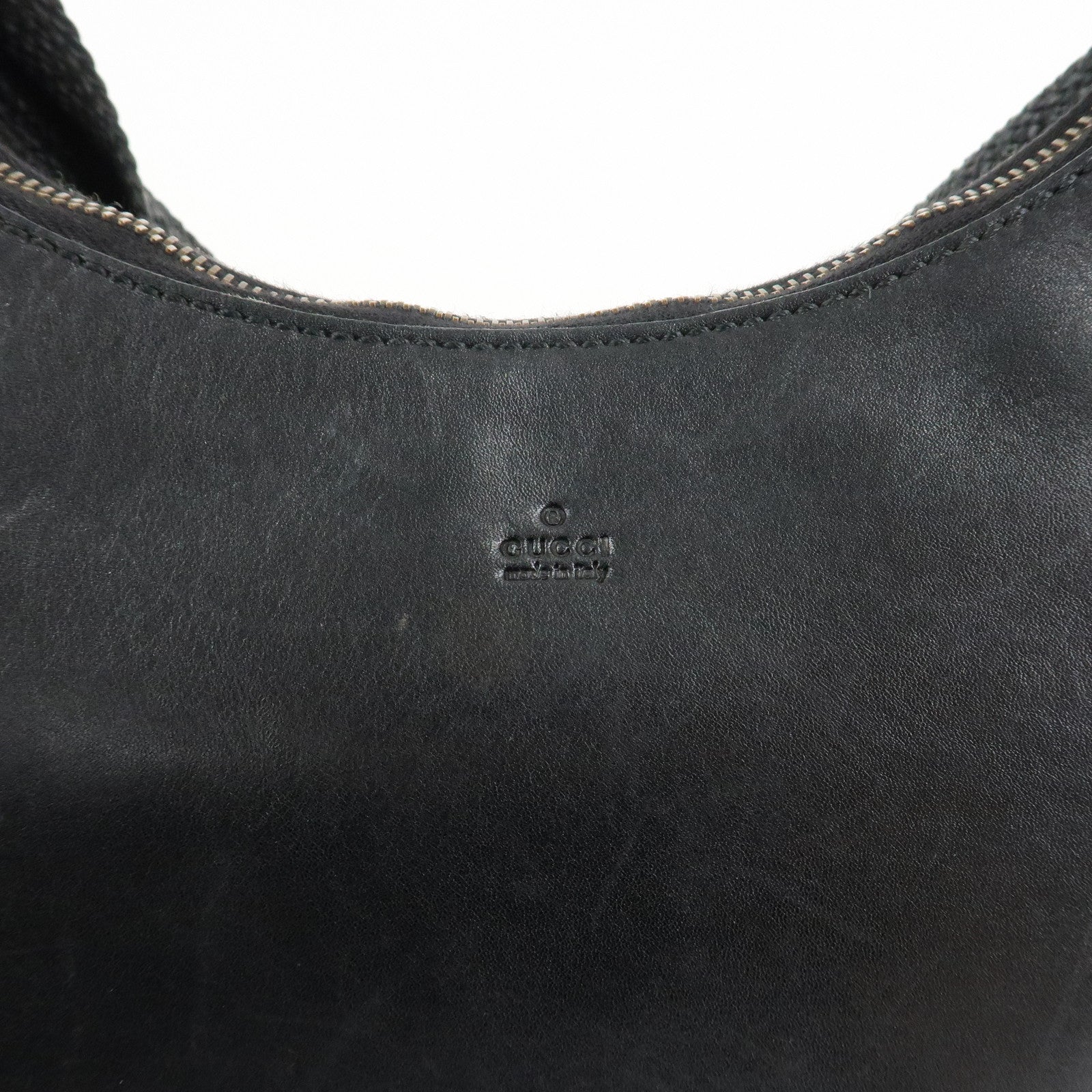 GUCCI Logo Leather Hobo Bag Shoulder Bag Hand Bag Black 204990 Used