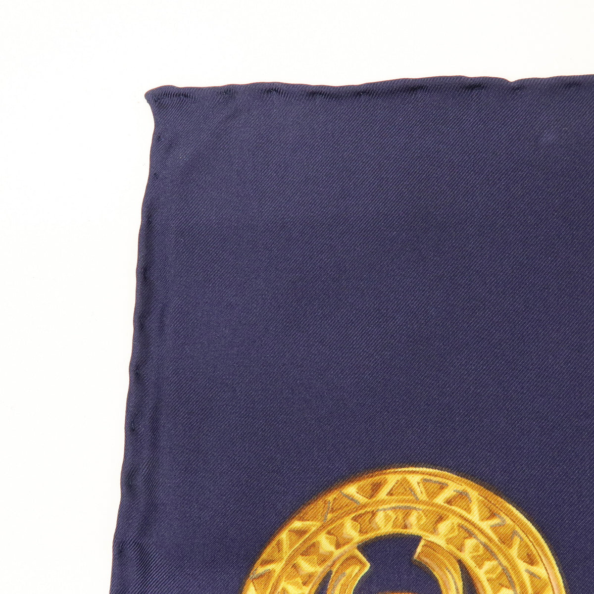 CHANEL COCO Mark Silk 100% Scarf Chain Print Gold Navy Red
