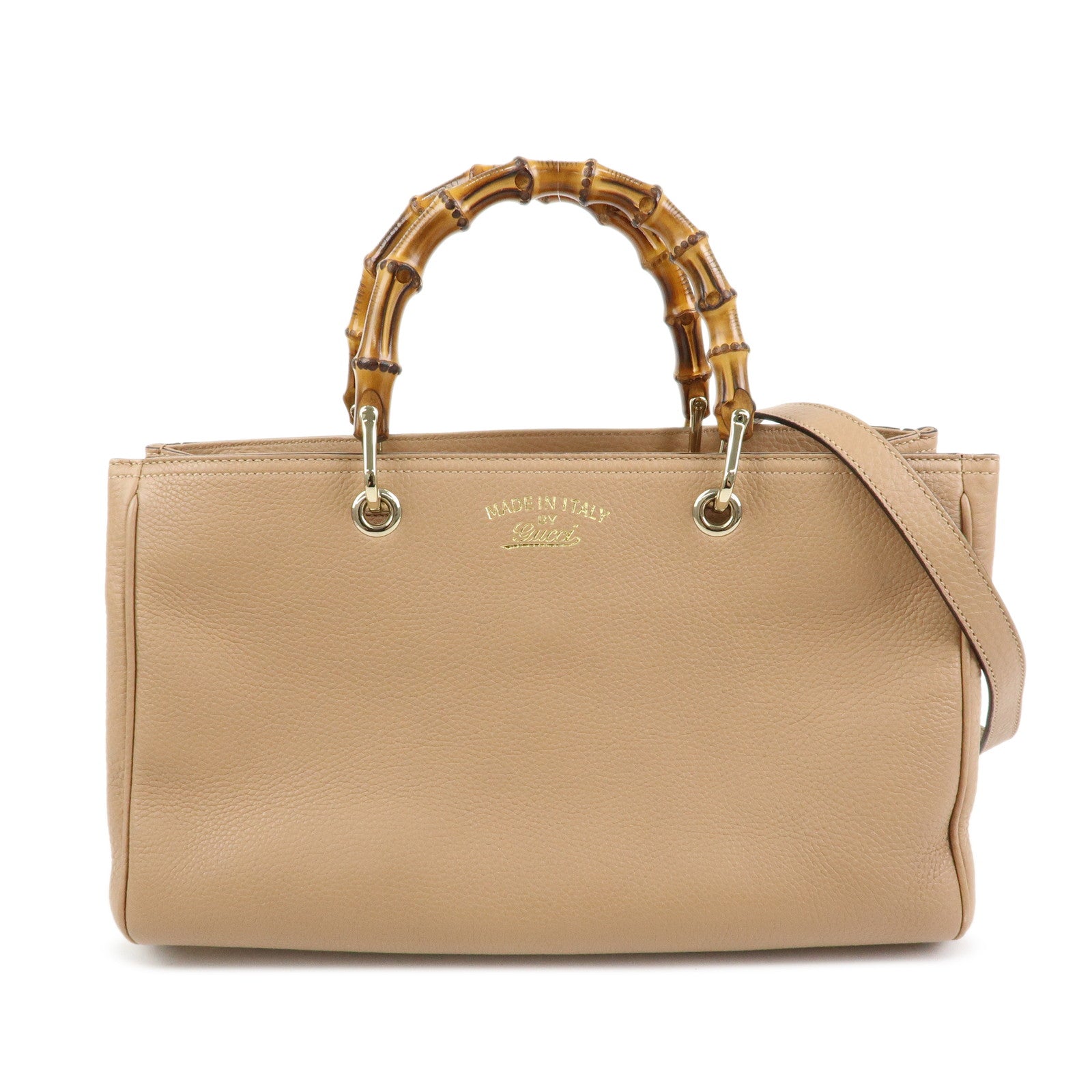 GUCCI Bamboo Shopper Medium Leather 2WAY Tote Bag Pink Beige 323660