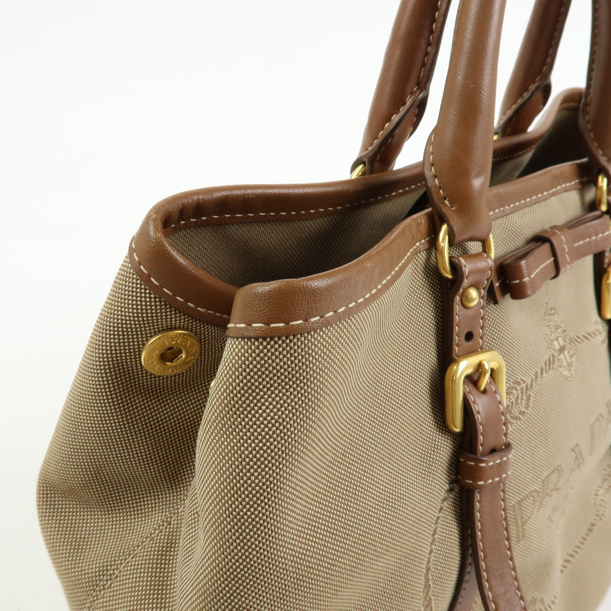 PRADA Triangle Logo Jacquard Canvas Leather 2Way Bag Tote Bag BN1841