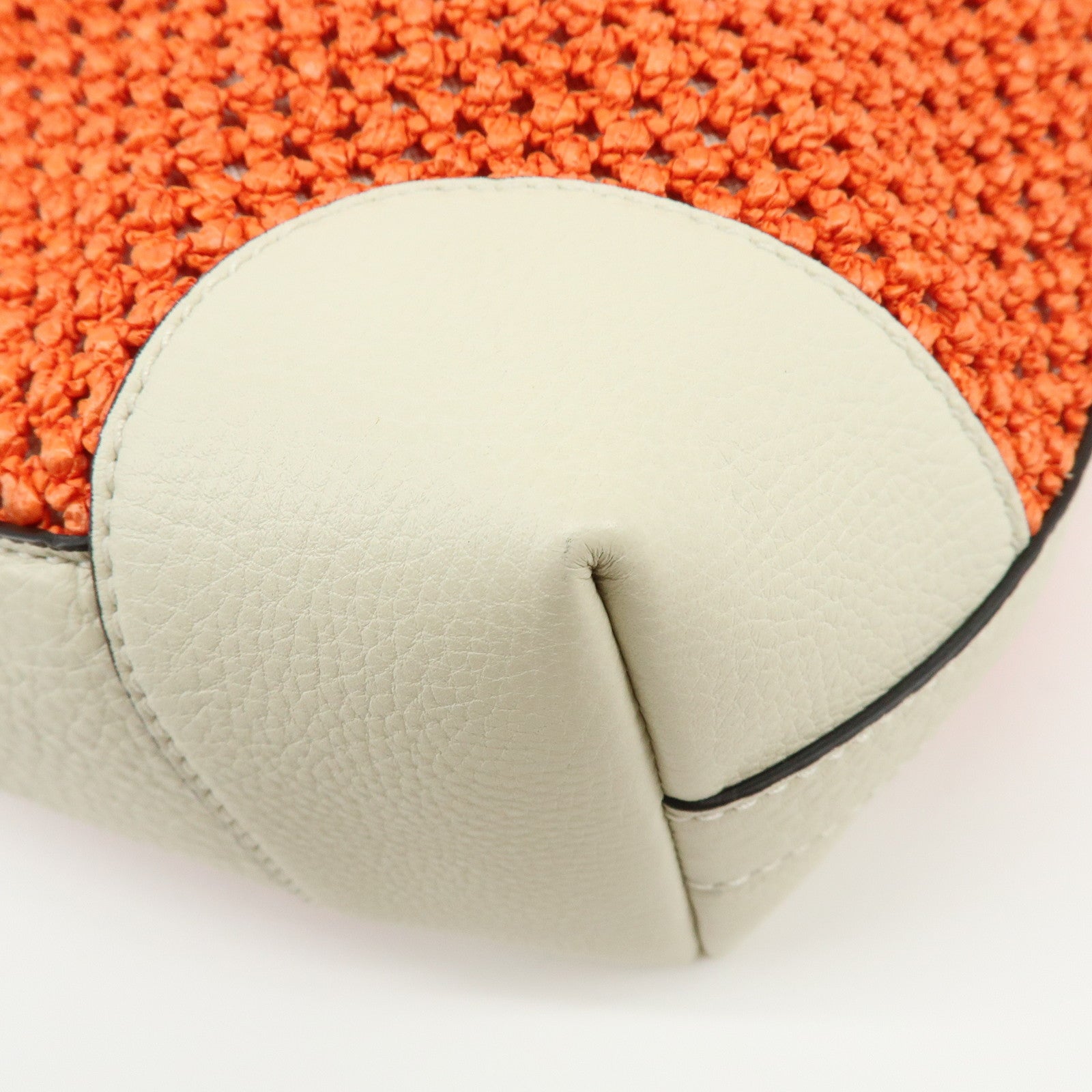 GUCCI Bamboo Raffia Leather Tote Bag Hand Bag Orange White 338965