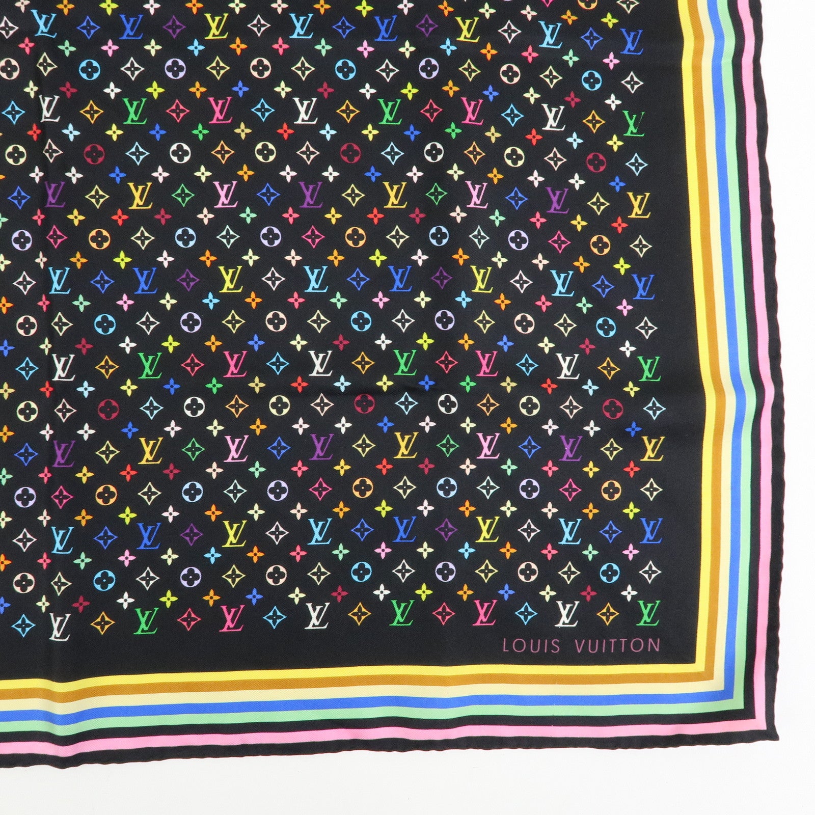 Louis Vuitton Monogram Silk 100% Scarf Multicolor Black M71914