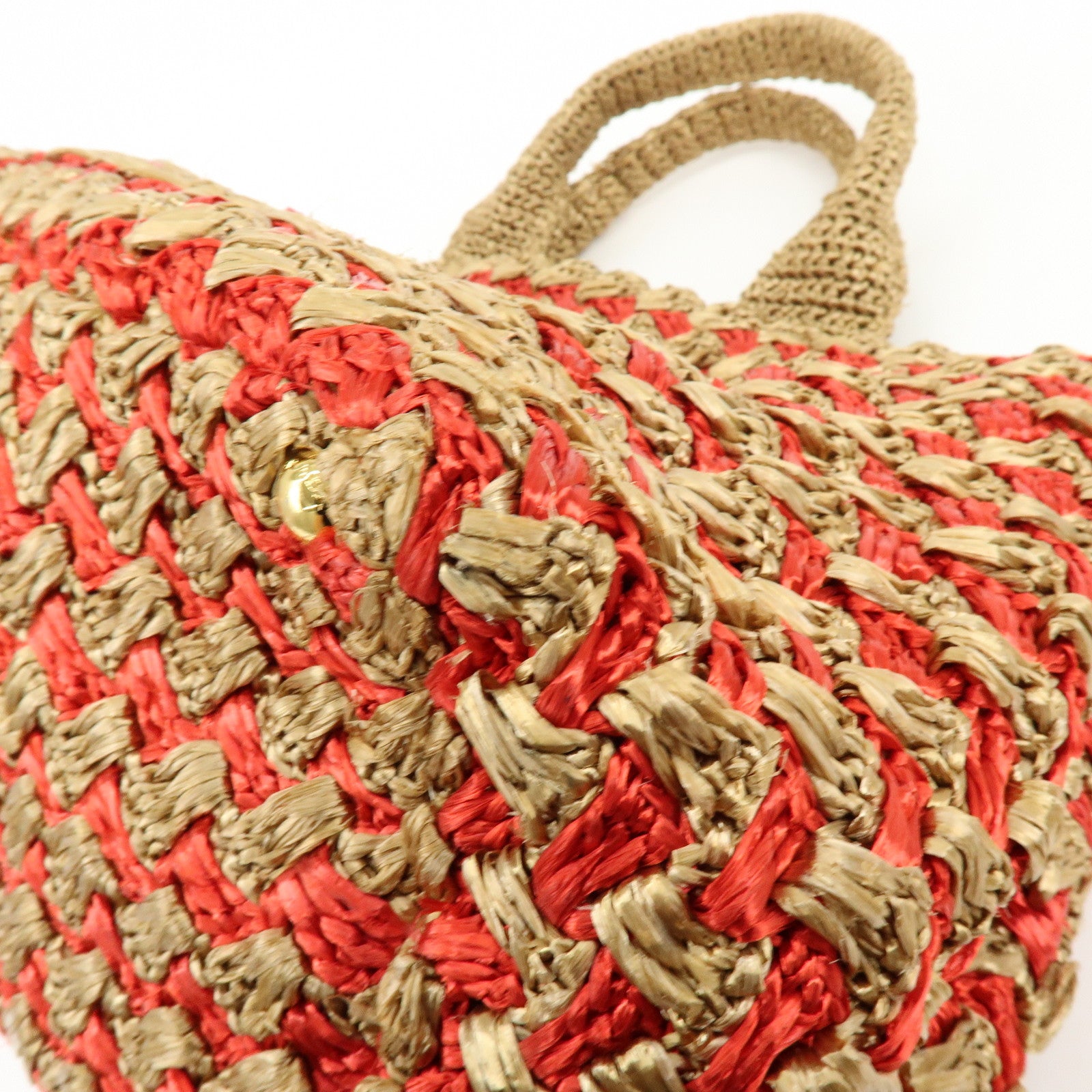 PRADA Canapa Large Triangle Logo Raffia Tote Bag Natural Red BN2302