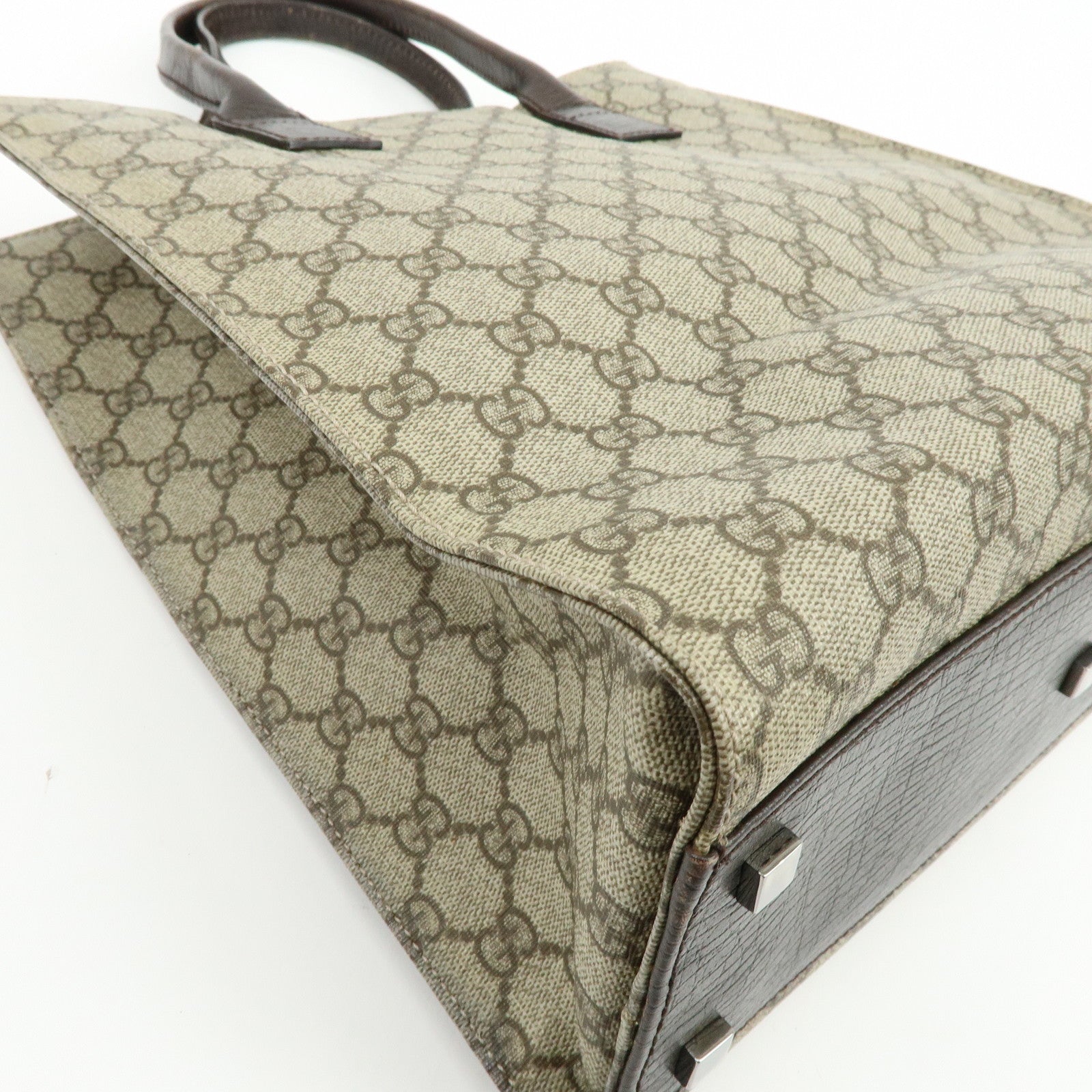 GUCCI GG Supreme Leather Tote Bag Hand Bag Beige Dark Brown 91249