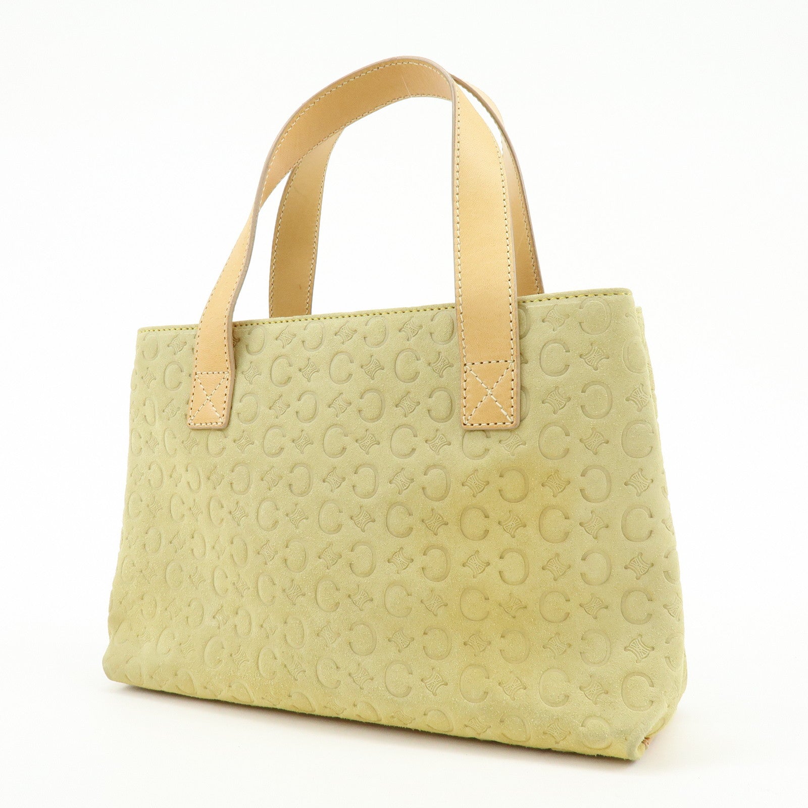 CELINE C Macadam Suede Leather Hand Bag Tote Bag Light Green