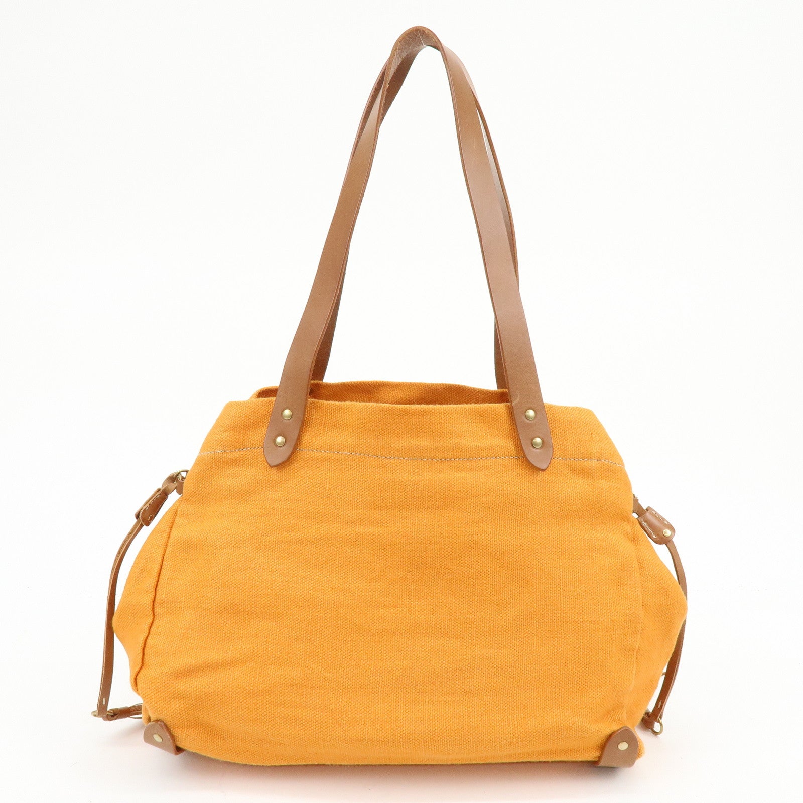 MIU MIU Canvas Leather Tote Bag Shoulder Bag Tassel Orange Brown