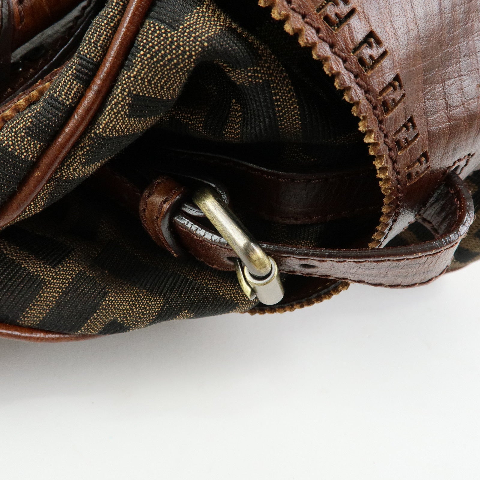 FENDI Zucca Etnico Canvas Leather Hand Bag Brown 8BN157