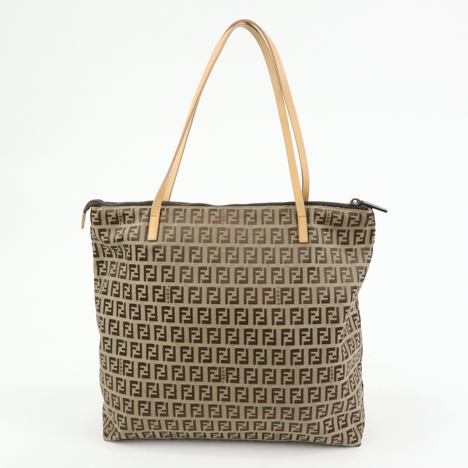 FENDI Zucchino Canvas Leather Tote Bag Shoulder Bag Beige 8BH024