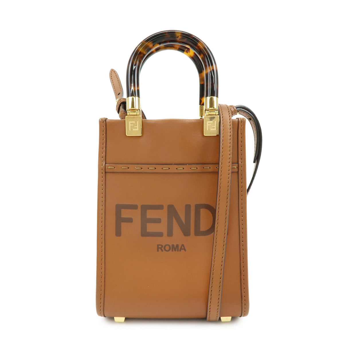 FENDI Sunshine Shopper Small 2Way Bag Shoulder Bag Camel 8BS051