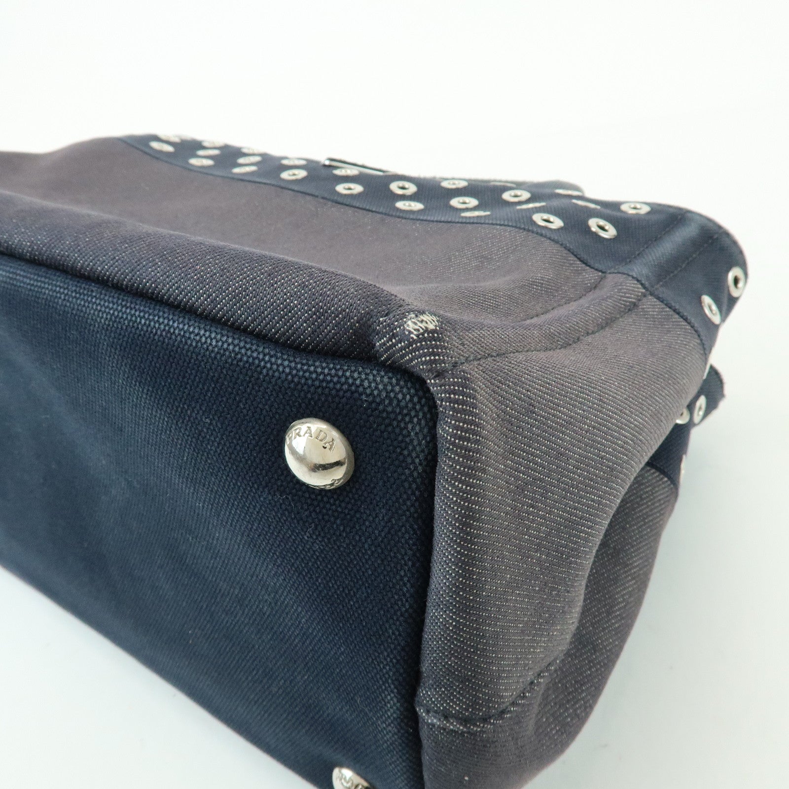 PRADA Canapa Mini Triangle Logo Denim Canvas 2Way Bag Navy 1BG439
