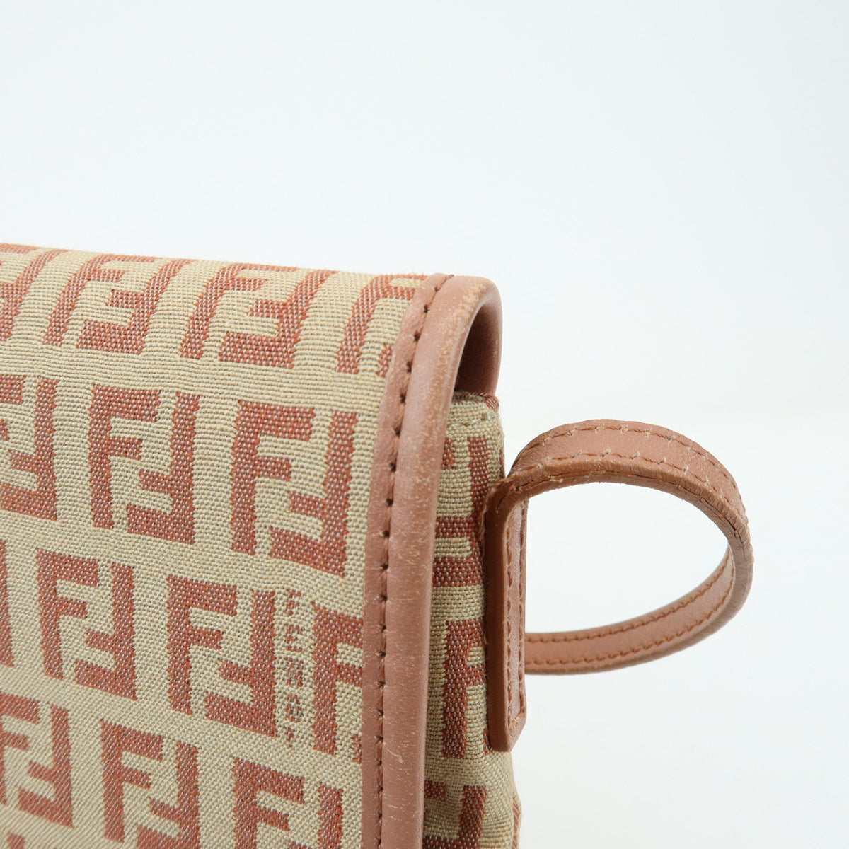 FENDI Zucchino Canvas Leather Shoulder Crossbody Bag Beige Pink 8BT052