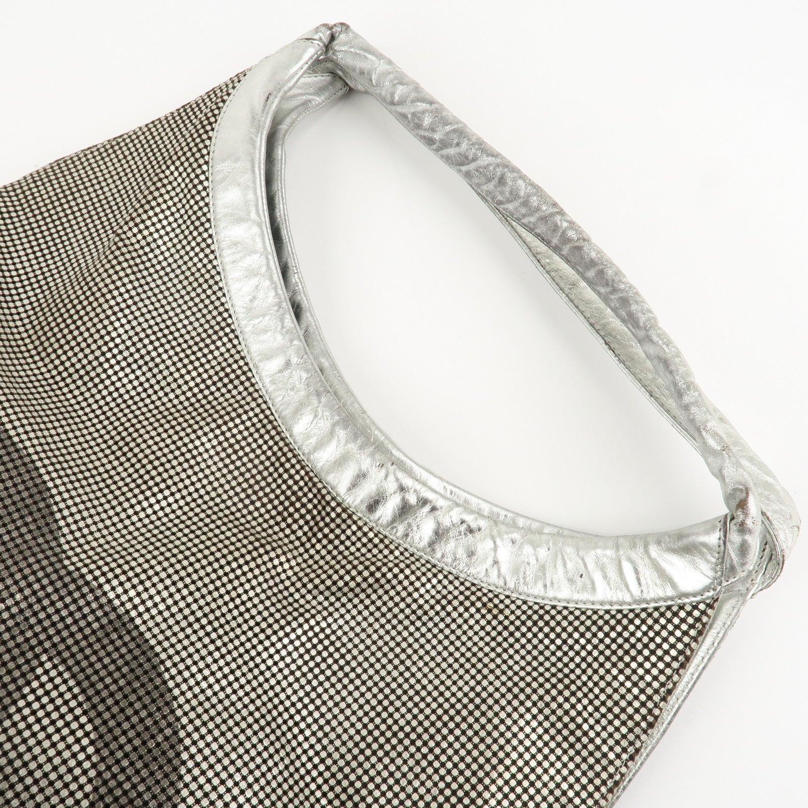 CHANEL Maxi COCO Mark Punching Leather Tote Bag Shoulder Bag Silver Used