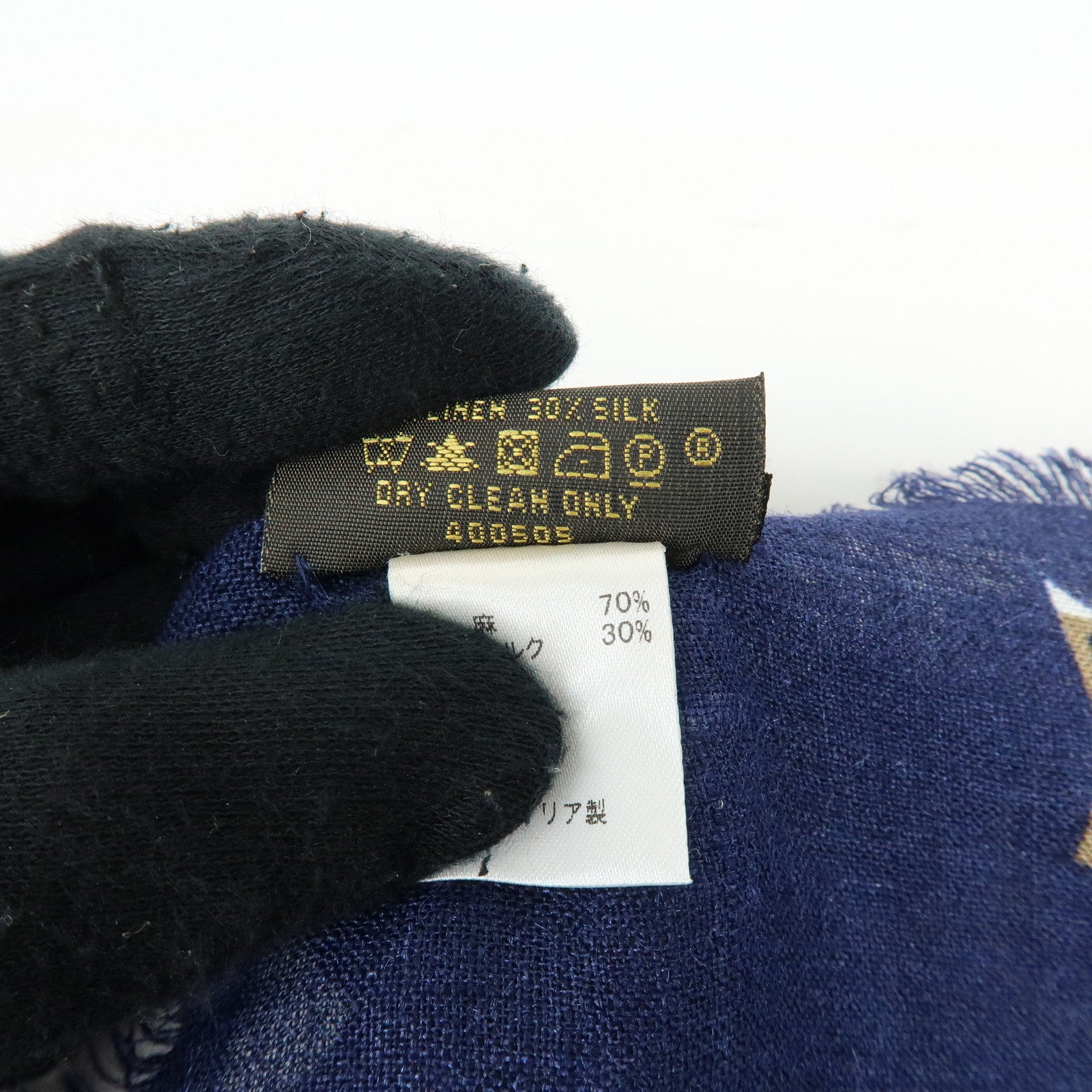 Louis Vuitton Monogram Linen Silk Scarf Shawl Navy Light Brown
