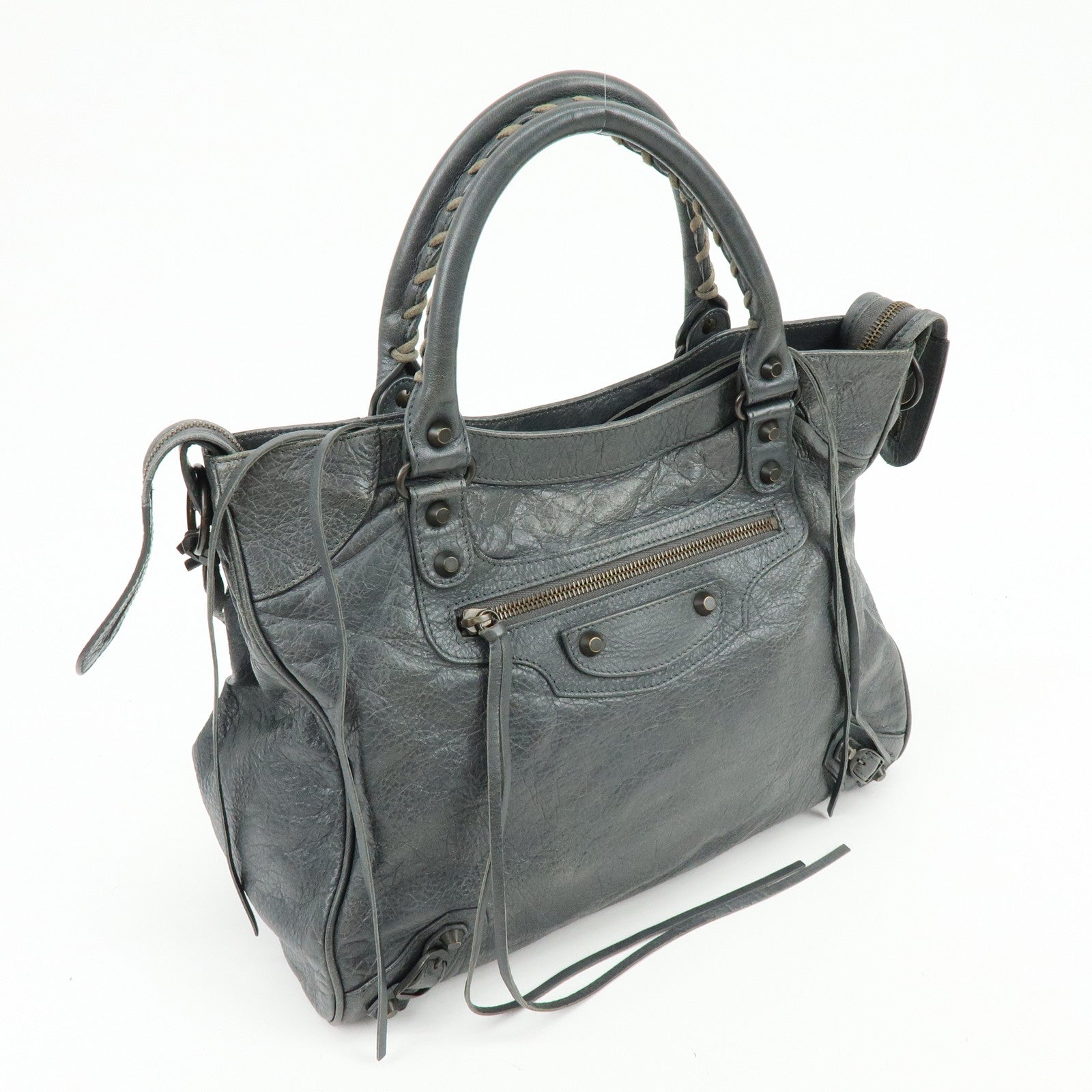 BALENCIAGA Classic Velo Leather Hand Bag Grey 235216