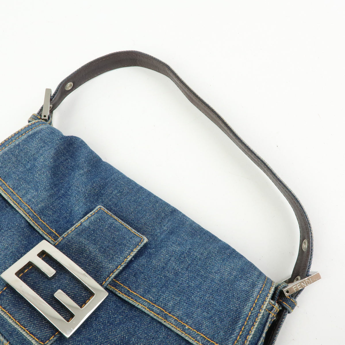 FENDI Mamma Baguette Denim Leather Shoulder Bag Blue 26424