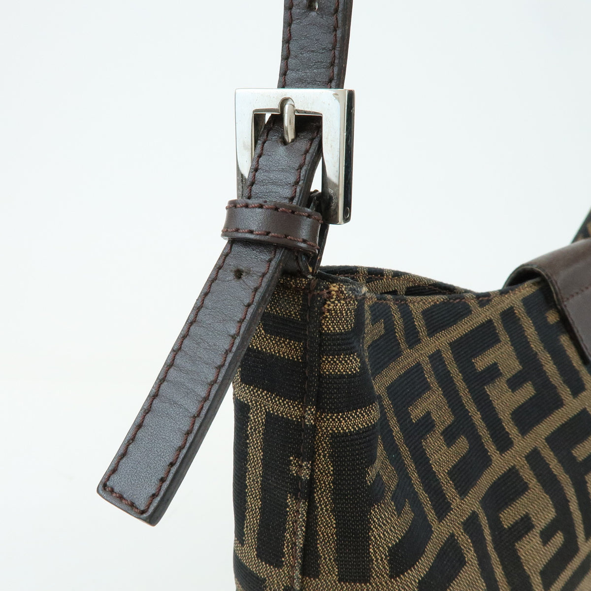 FENDI Zucca Canvas Leather Shoulder Bag Brown 26729