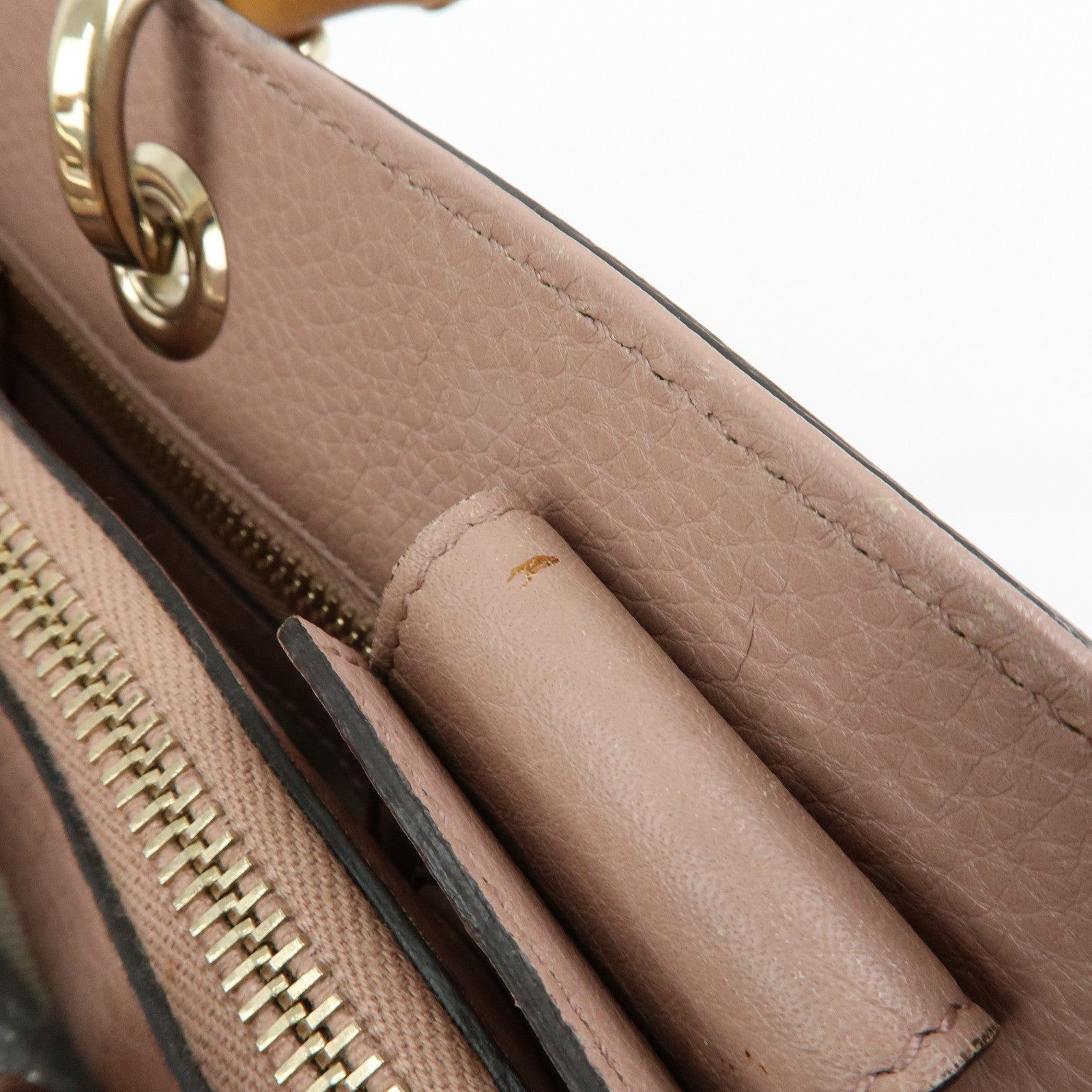 GUCCI Bamboo Shopper Medium 2Way Bag Shoulder Bag Pink Beige 323660