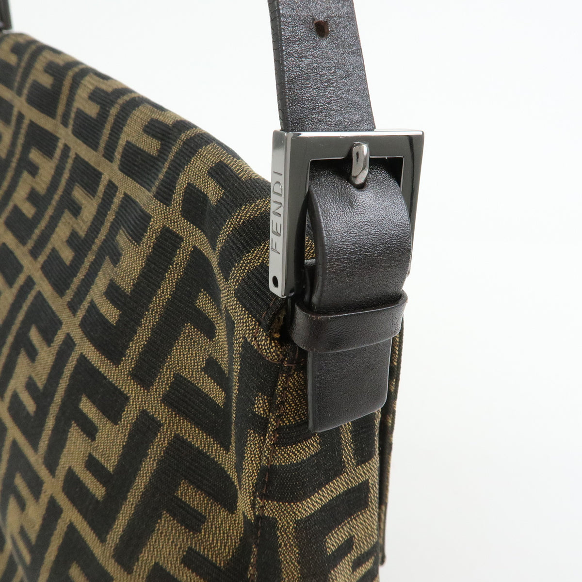 FENDI Mamma Baguette Zucca Canvas Leather Shoulder Bag Brown 8BR001
