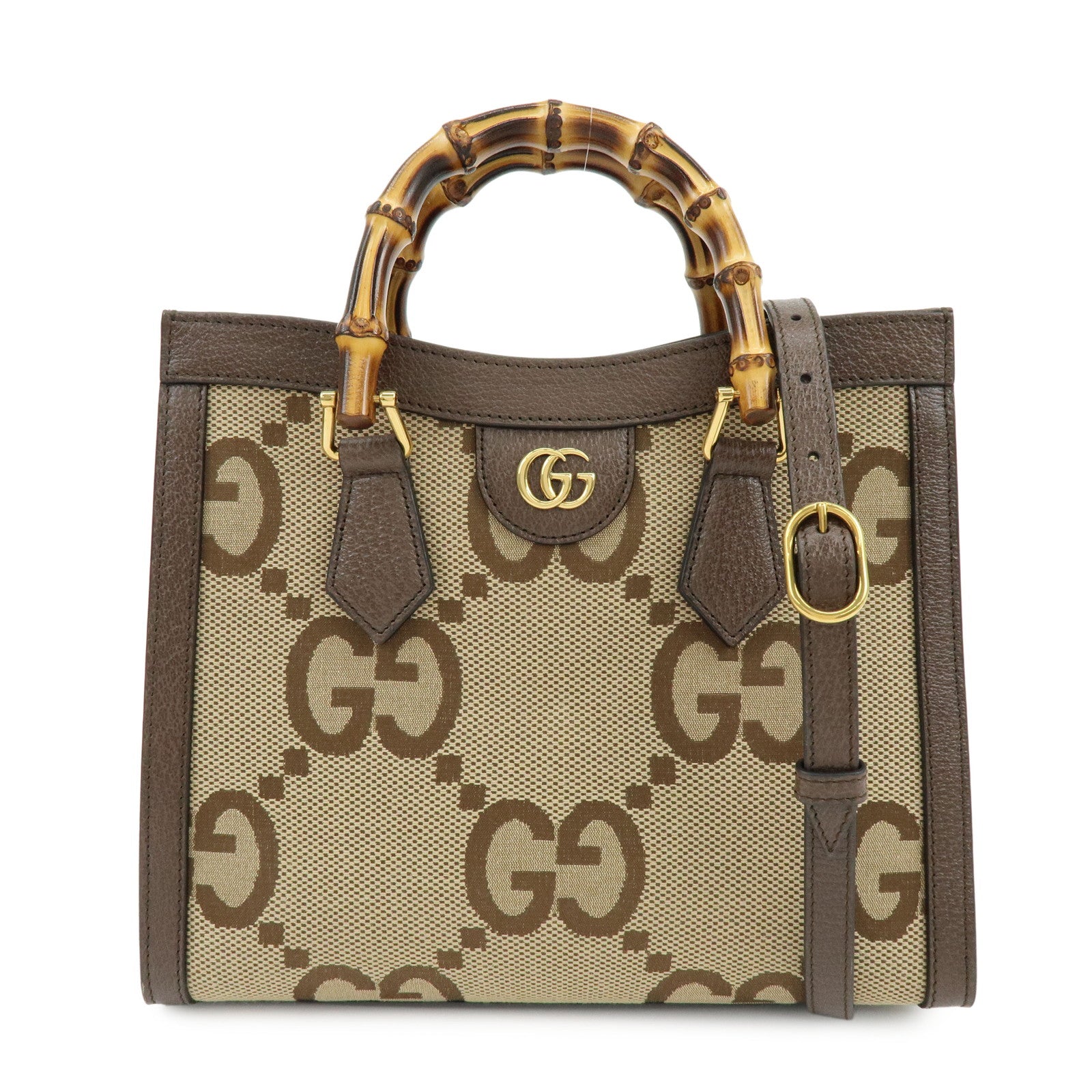 GUCCI Bamboo Double G Diana Jumbo GG Canvas 2Way Bag Tote Bag 660195