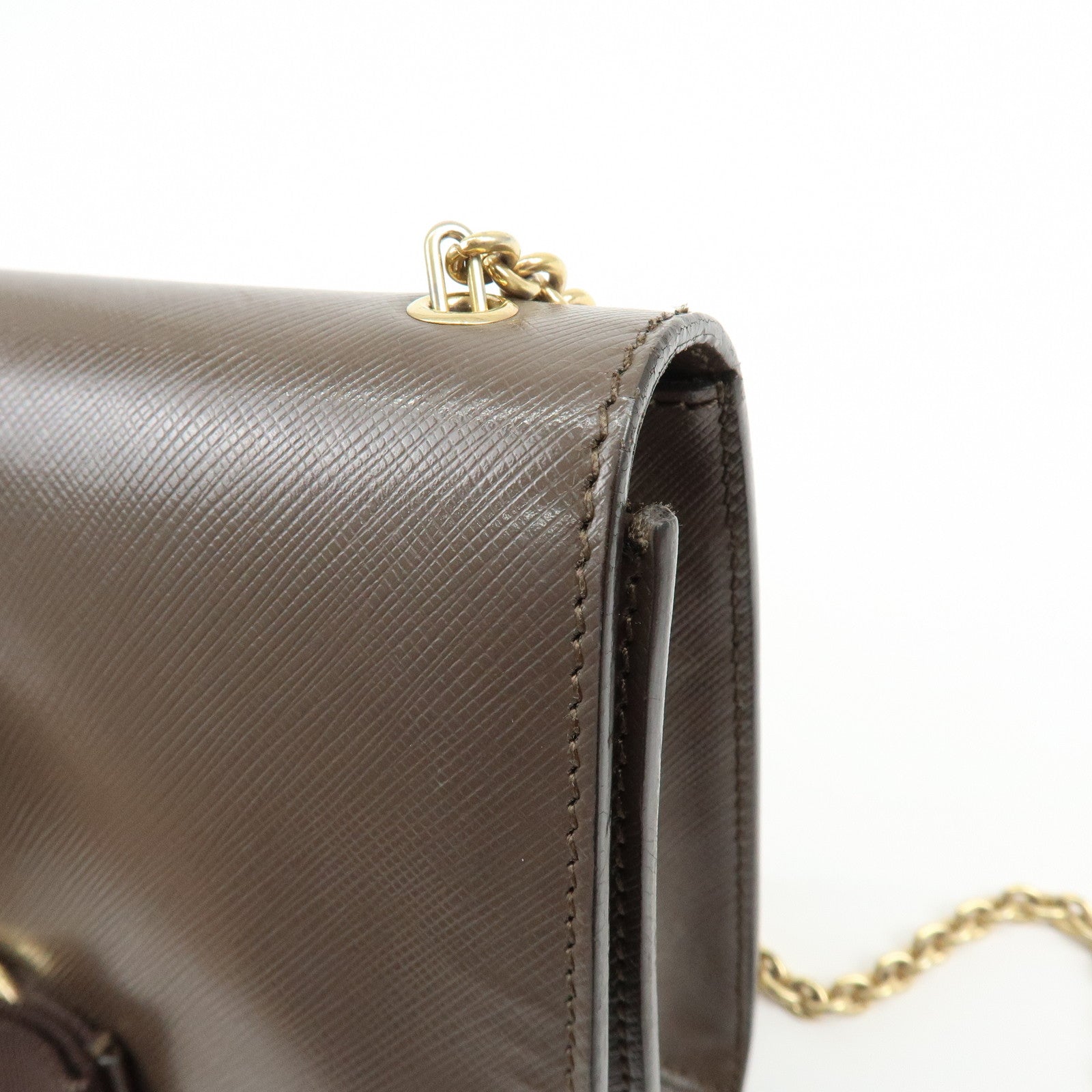 Ferragamo Vara Ribbon Embossed Leather Chain Shoulder Bag Brown