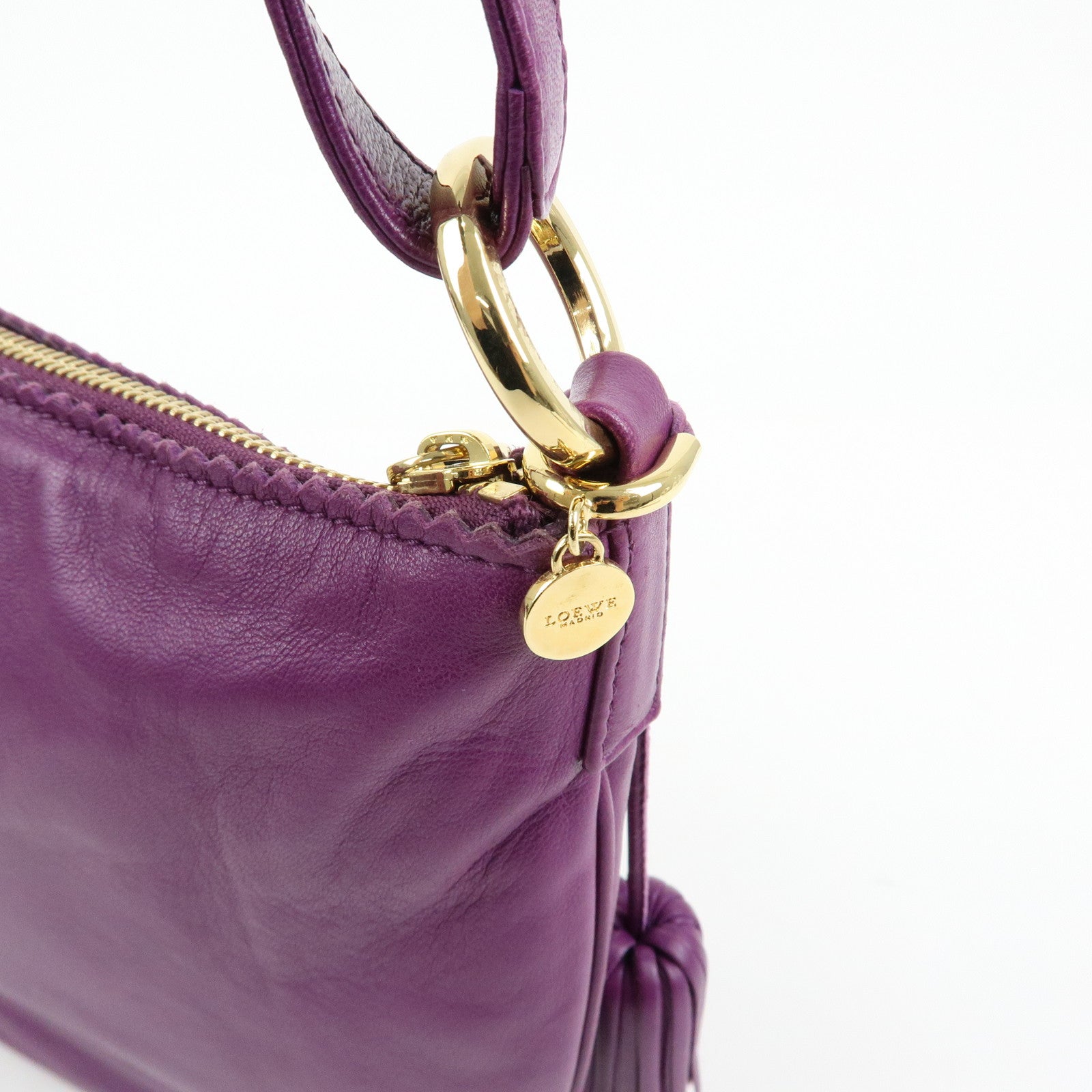LOEWE Anagram Nappa Leather Shoulder Bag Hand Bag Brown Purple