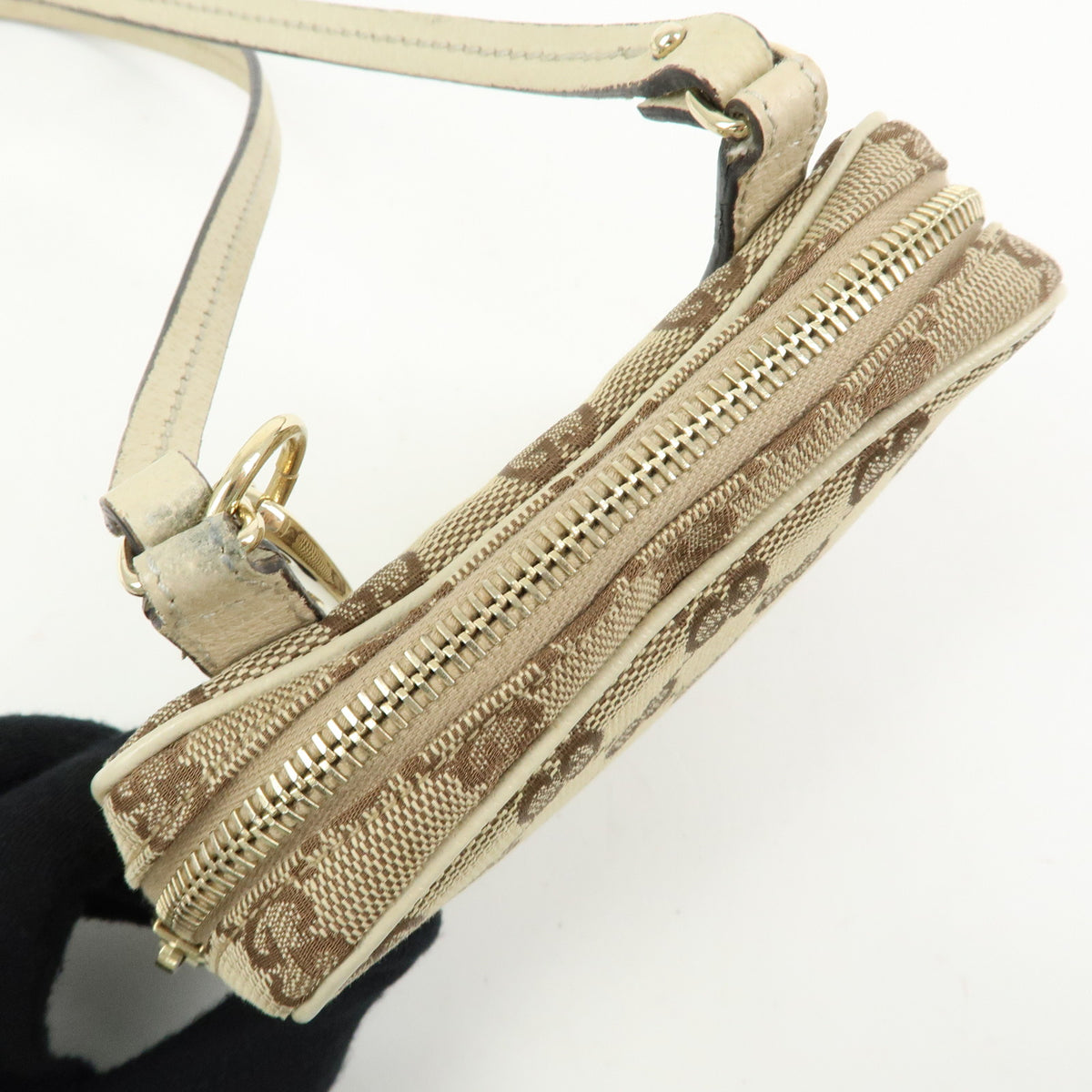 GUCCI GG Canvas Leather Shoulder Crossbody Bag Beige White 120975