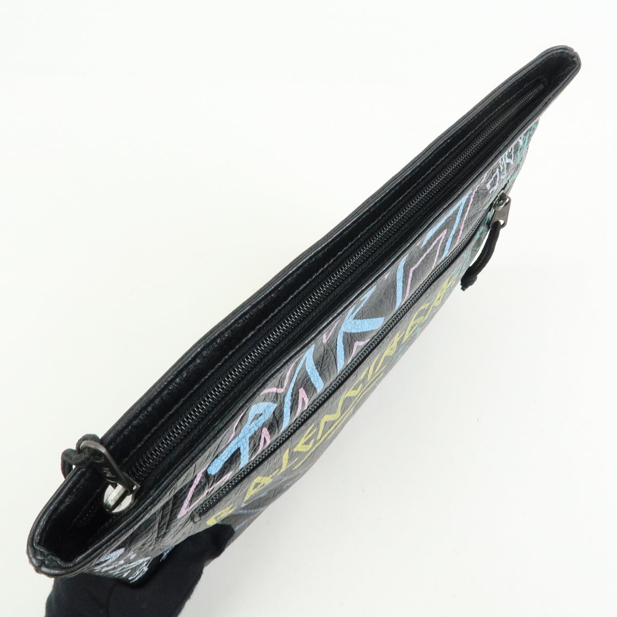 BALENCIAGA Graffiti Leather Clutch Bag Pouch Black Multicolor 459745