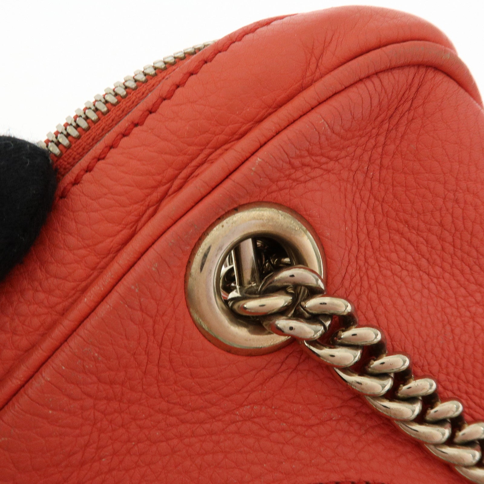 GUCCI SOHO Interlocking G Leather Chain Shoulder Bag Coral 308983