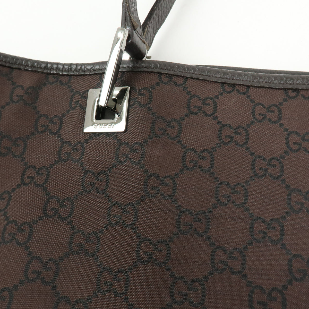 GUCCI GG Nylon Leather Tote Bag Shoulder Bag Brown 269123